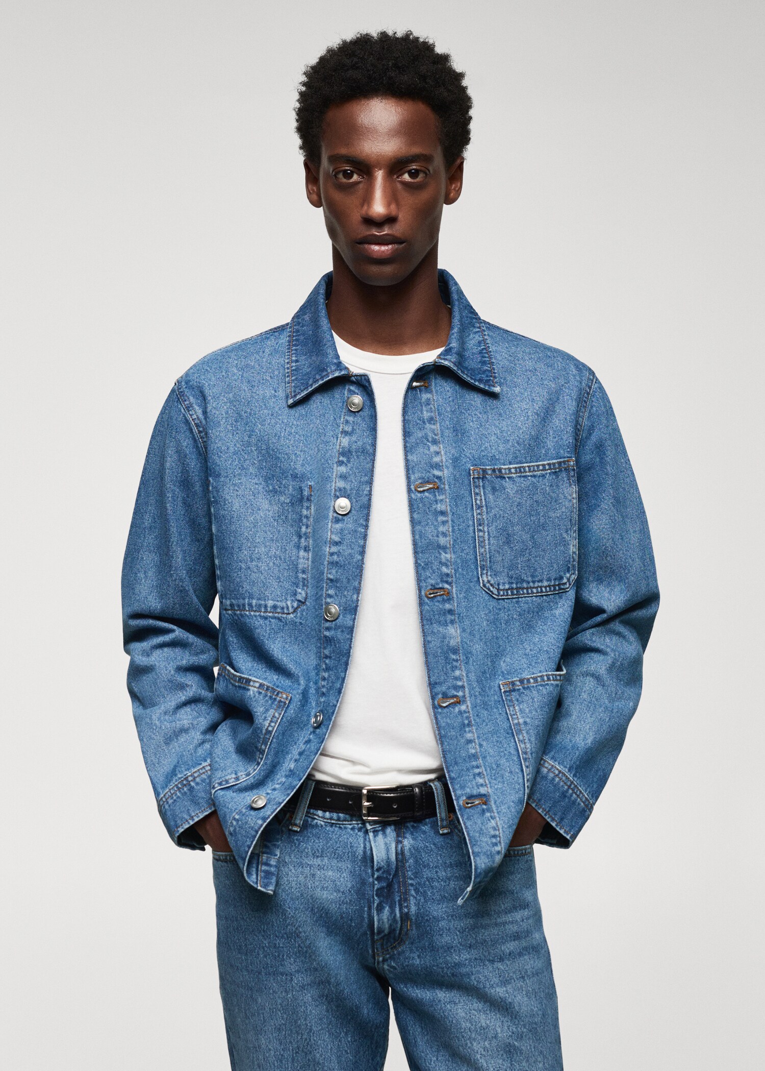 Cotton denim overshirt with pockets