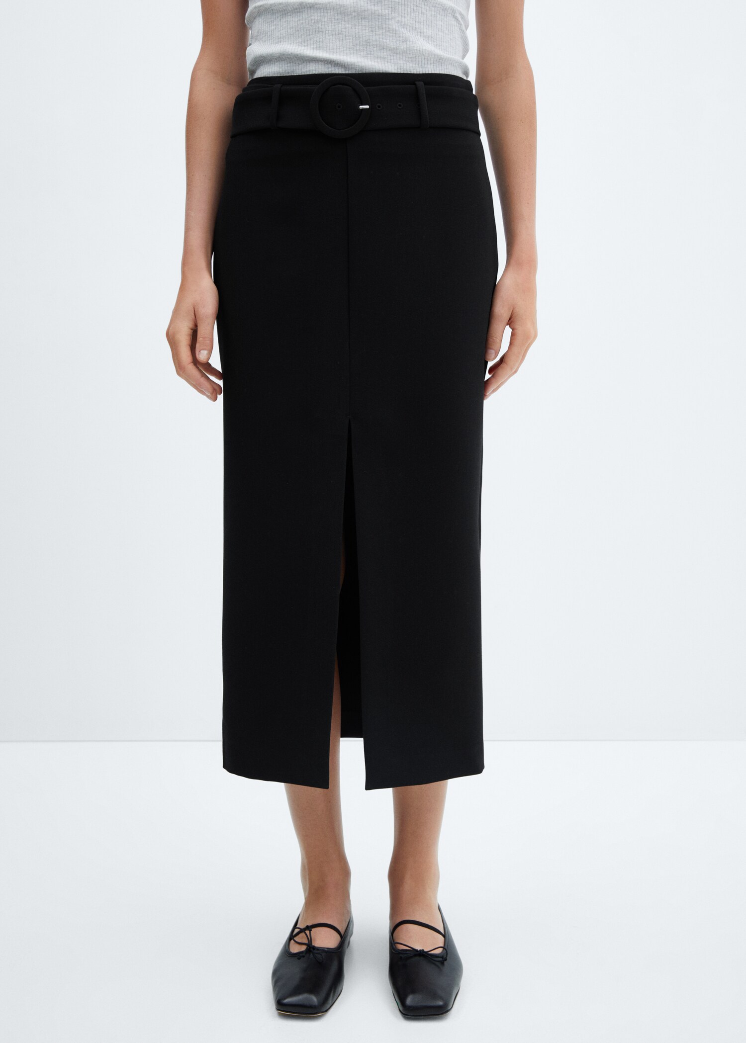 Skirt with slit and belt