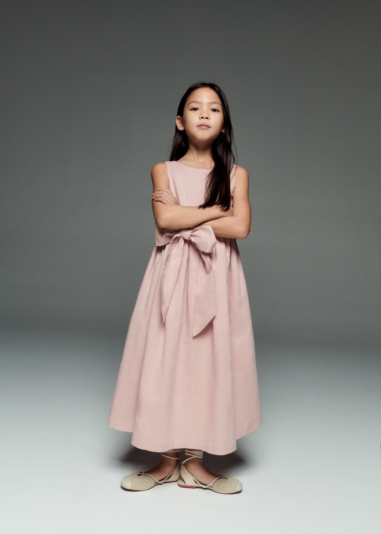 Bow linen-blend dress
