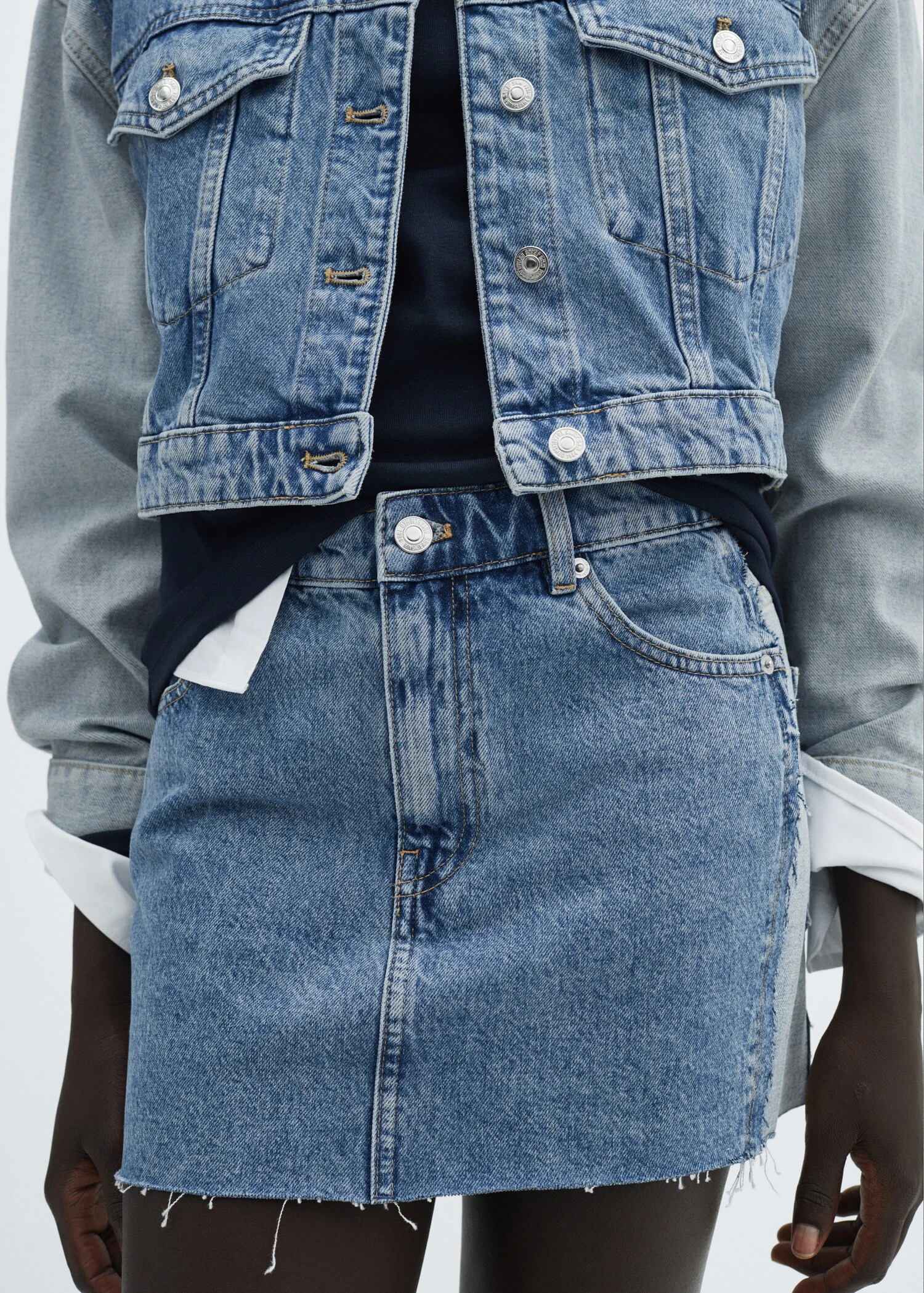 Two-tone denim mini-skirt