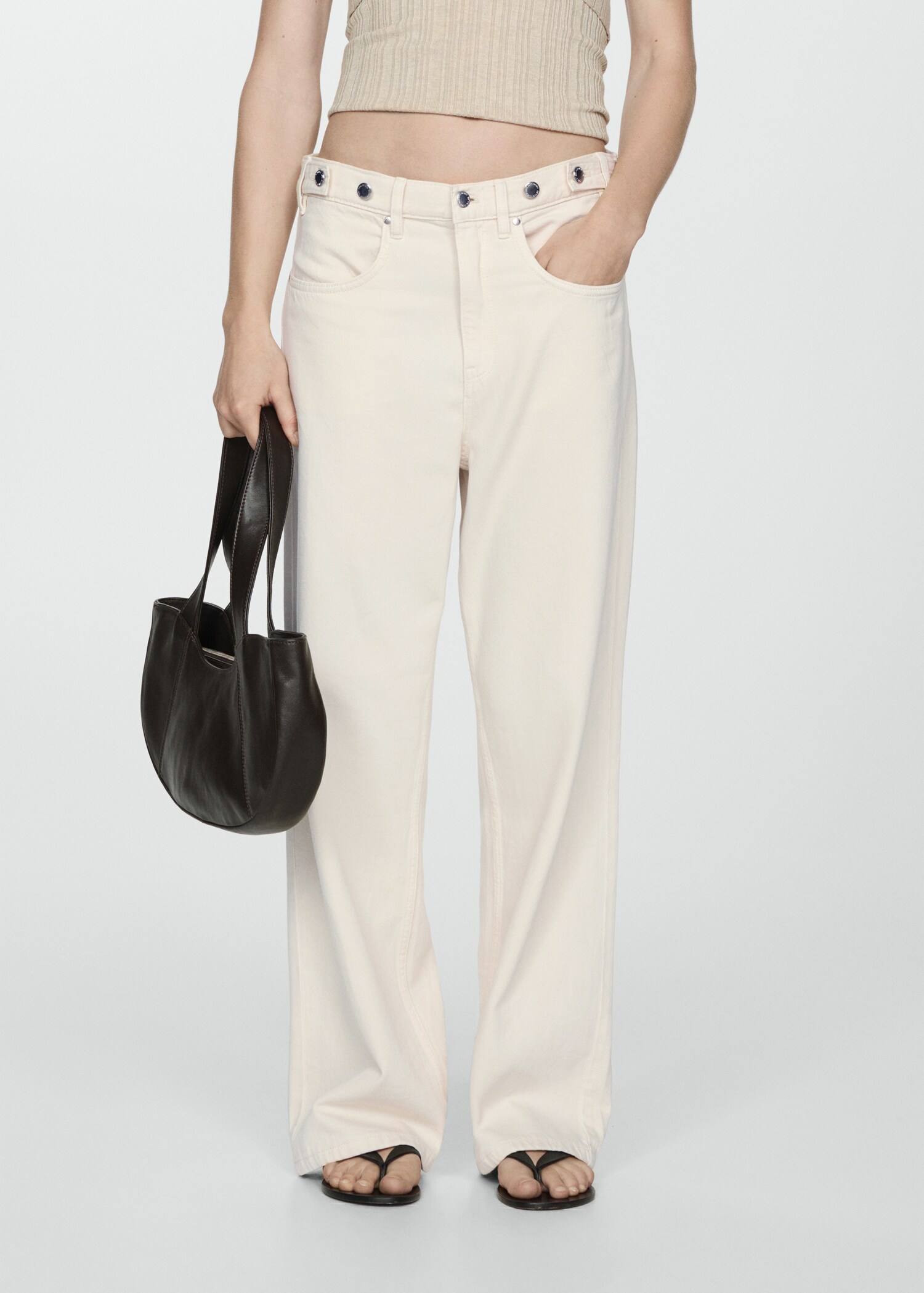 Wide leg jeans with multi-position buttons