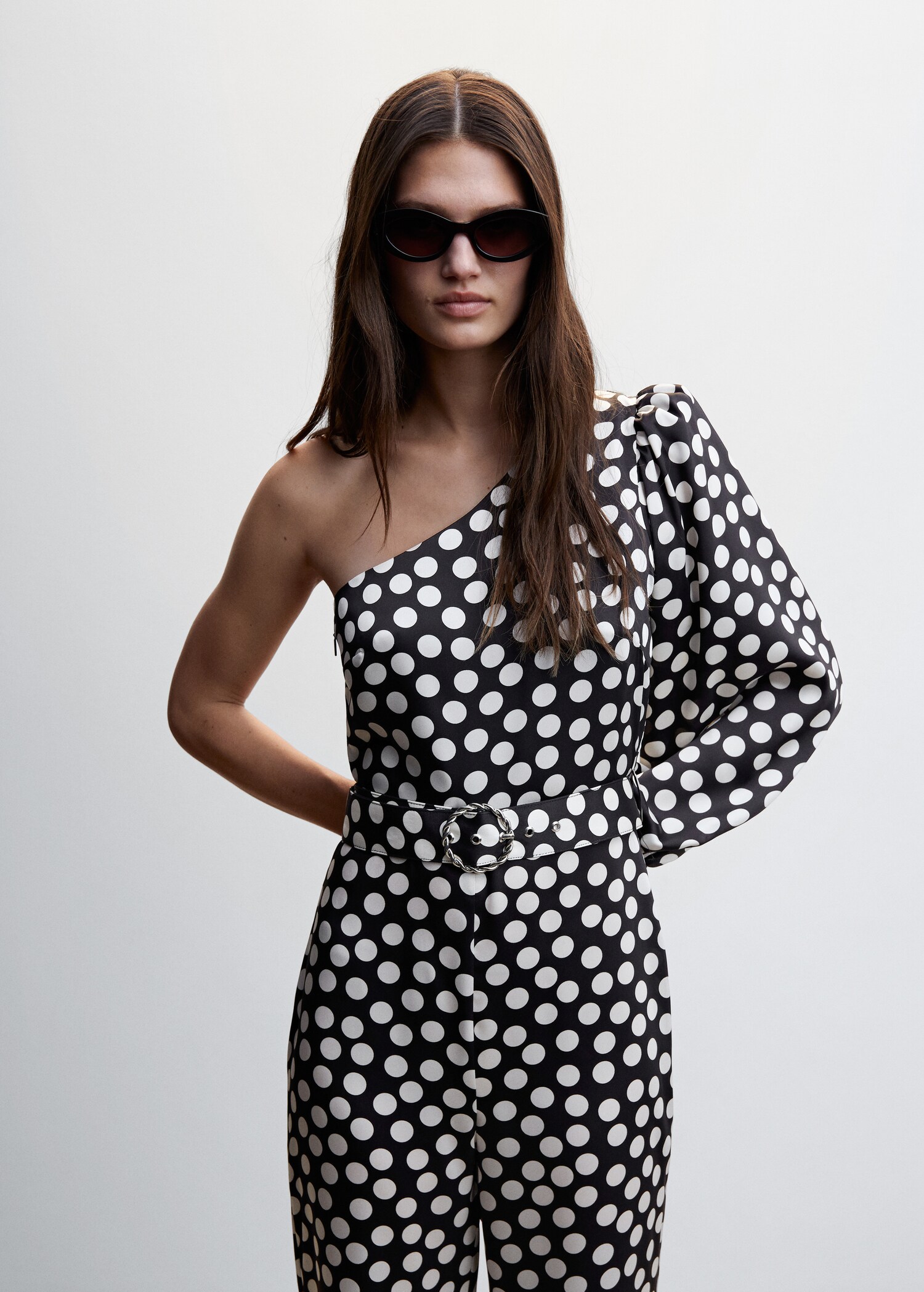 Polka dots asymmetric jumpsuit