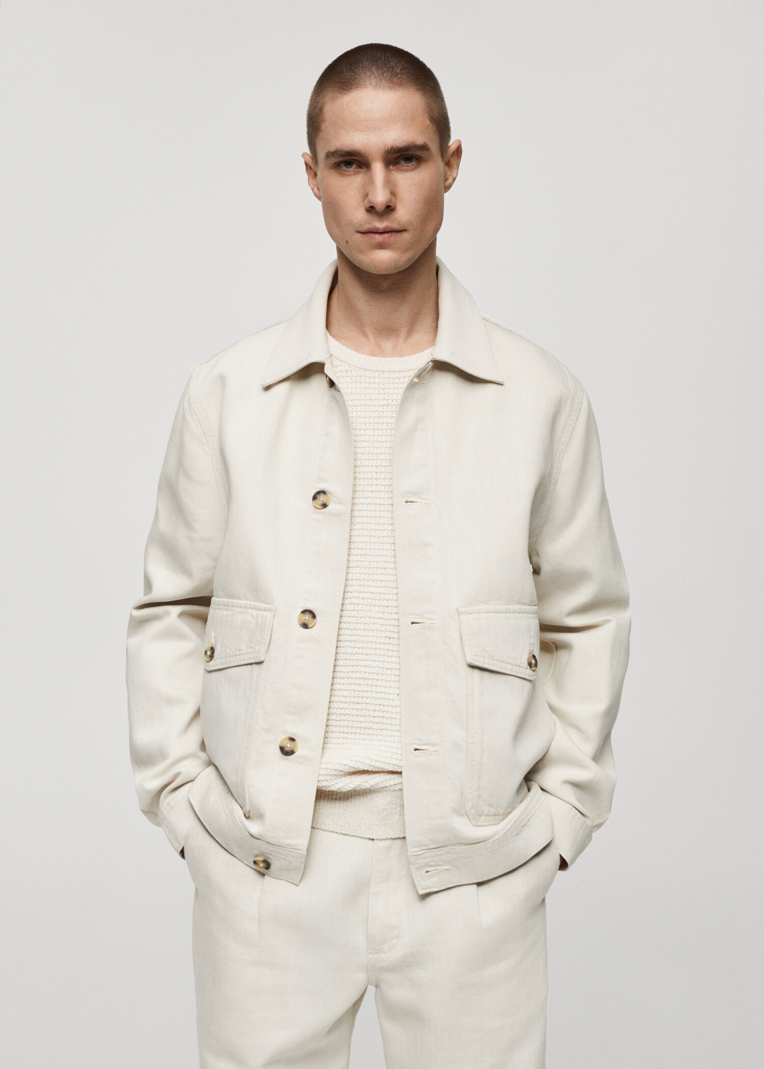 Linen cotton overshirt with pockets