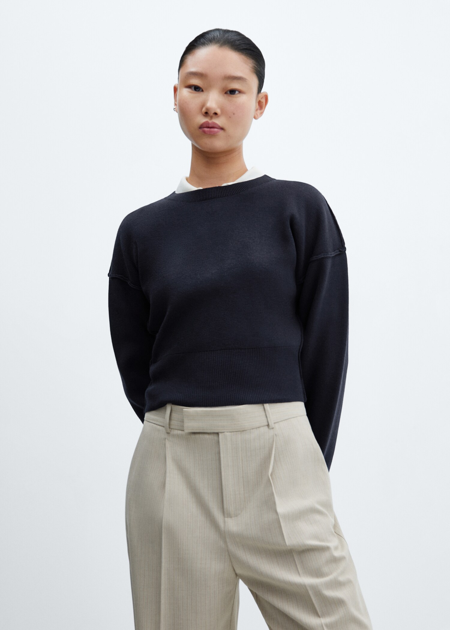Drop-shoulder sweater with seam detail