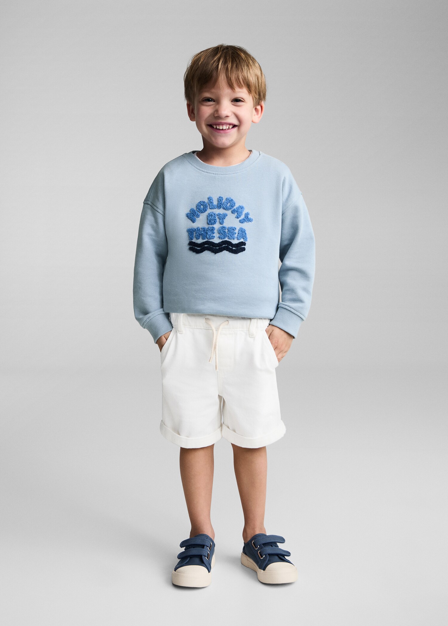 Elastic waist denim Bermuda shorts