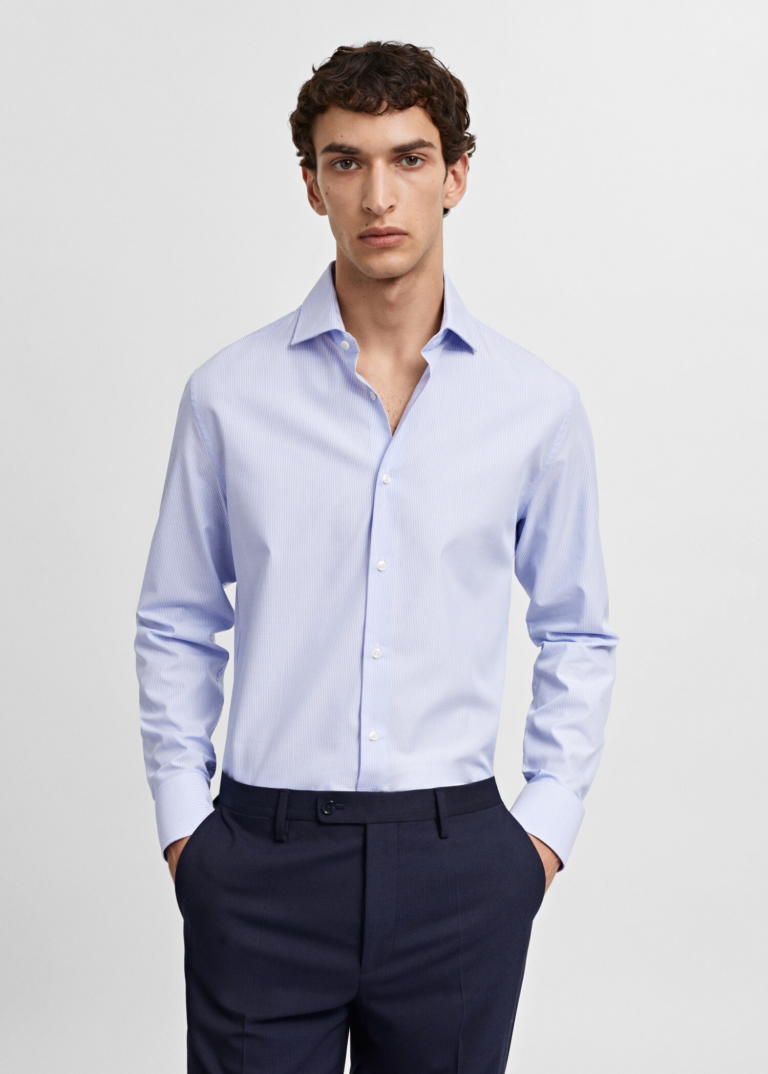 Slim-fit twill pinstripe suit shirt