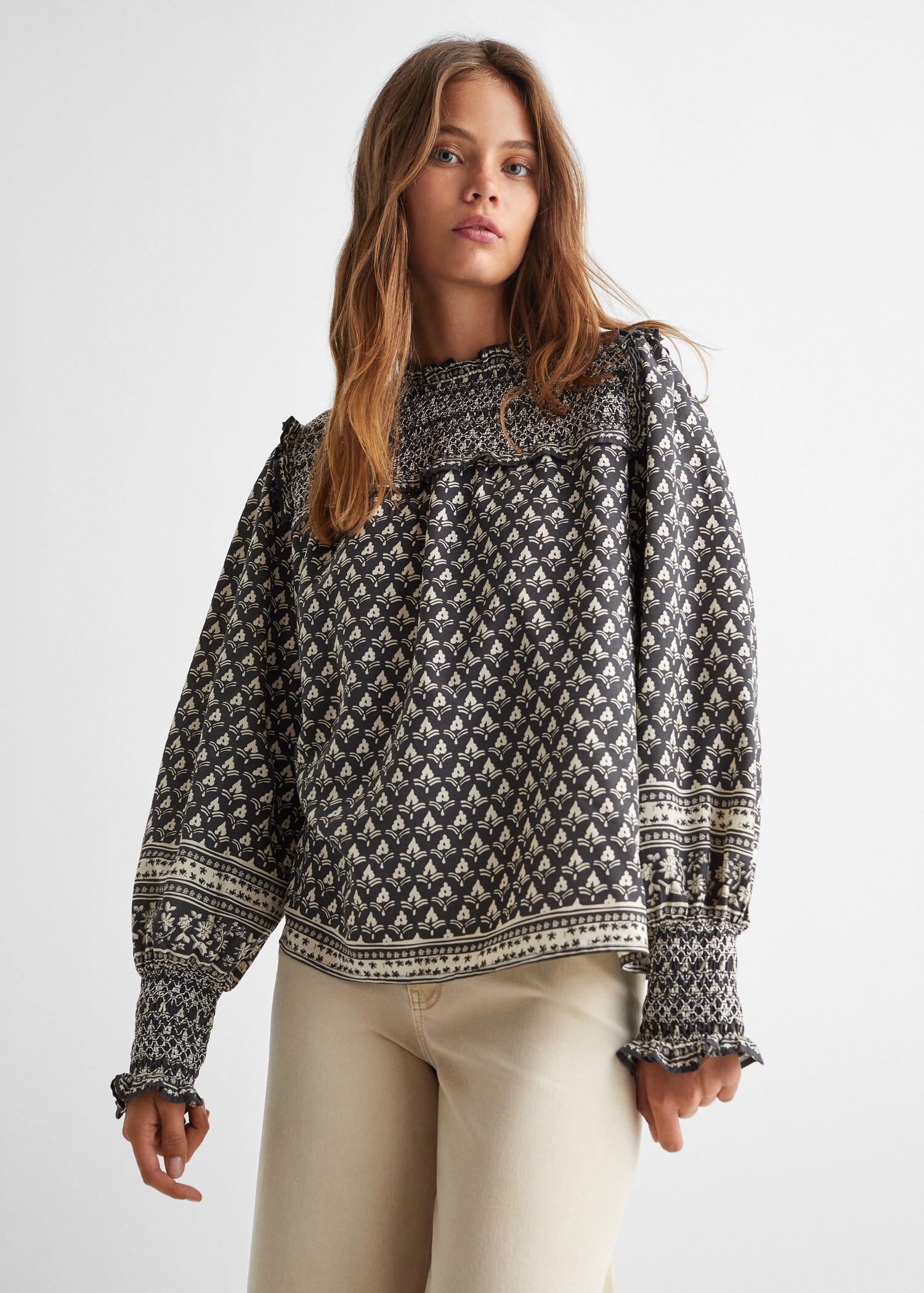 Ruched printed blouse