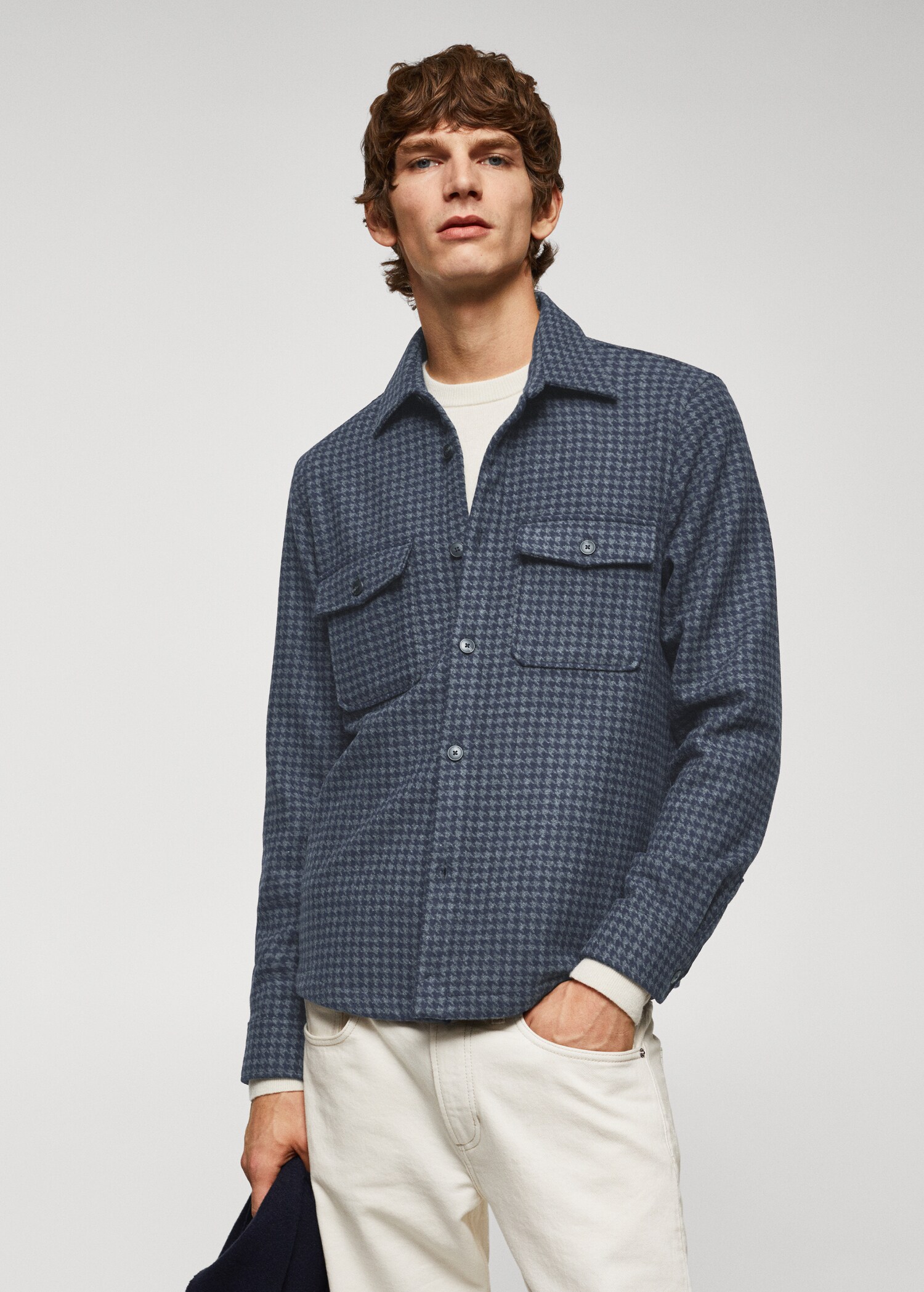 Houndstooth wool overshirt