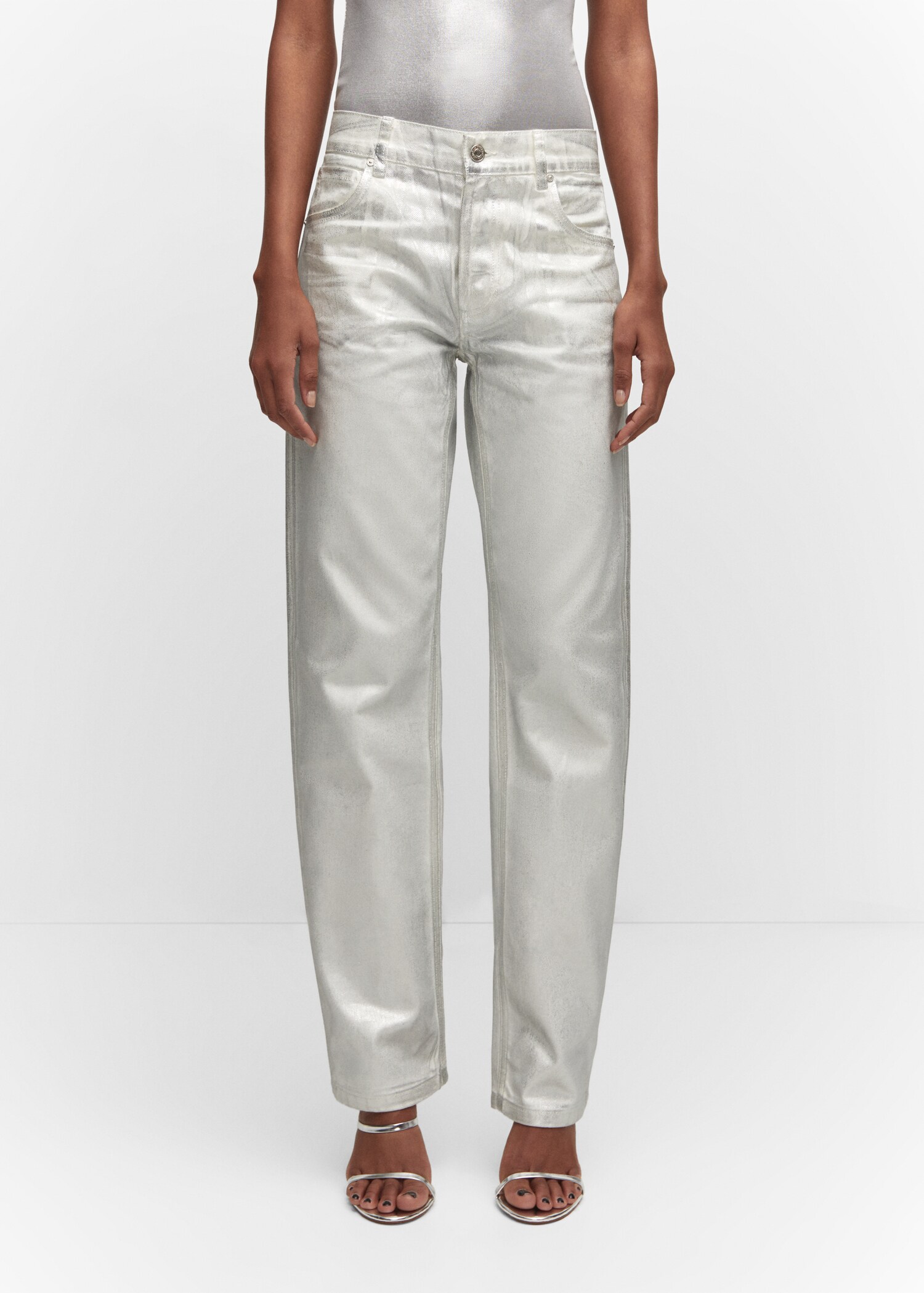 Metallic straight-leg jeans