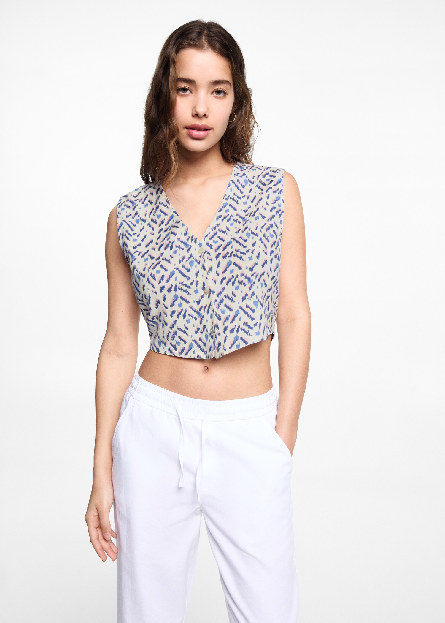 Cropped printed gilet