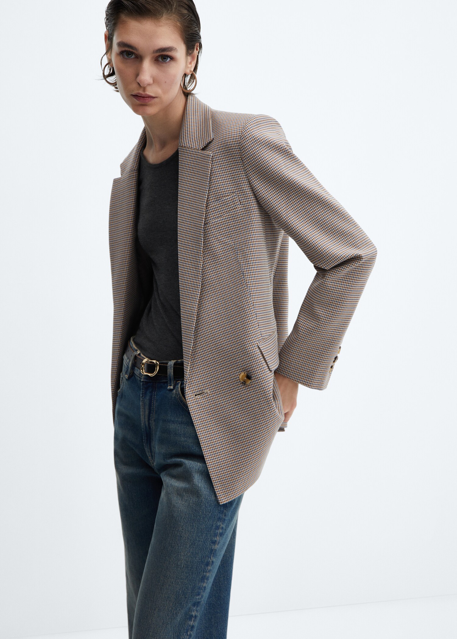 Houndstooth wool-blend blazer