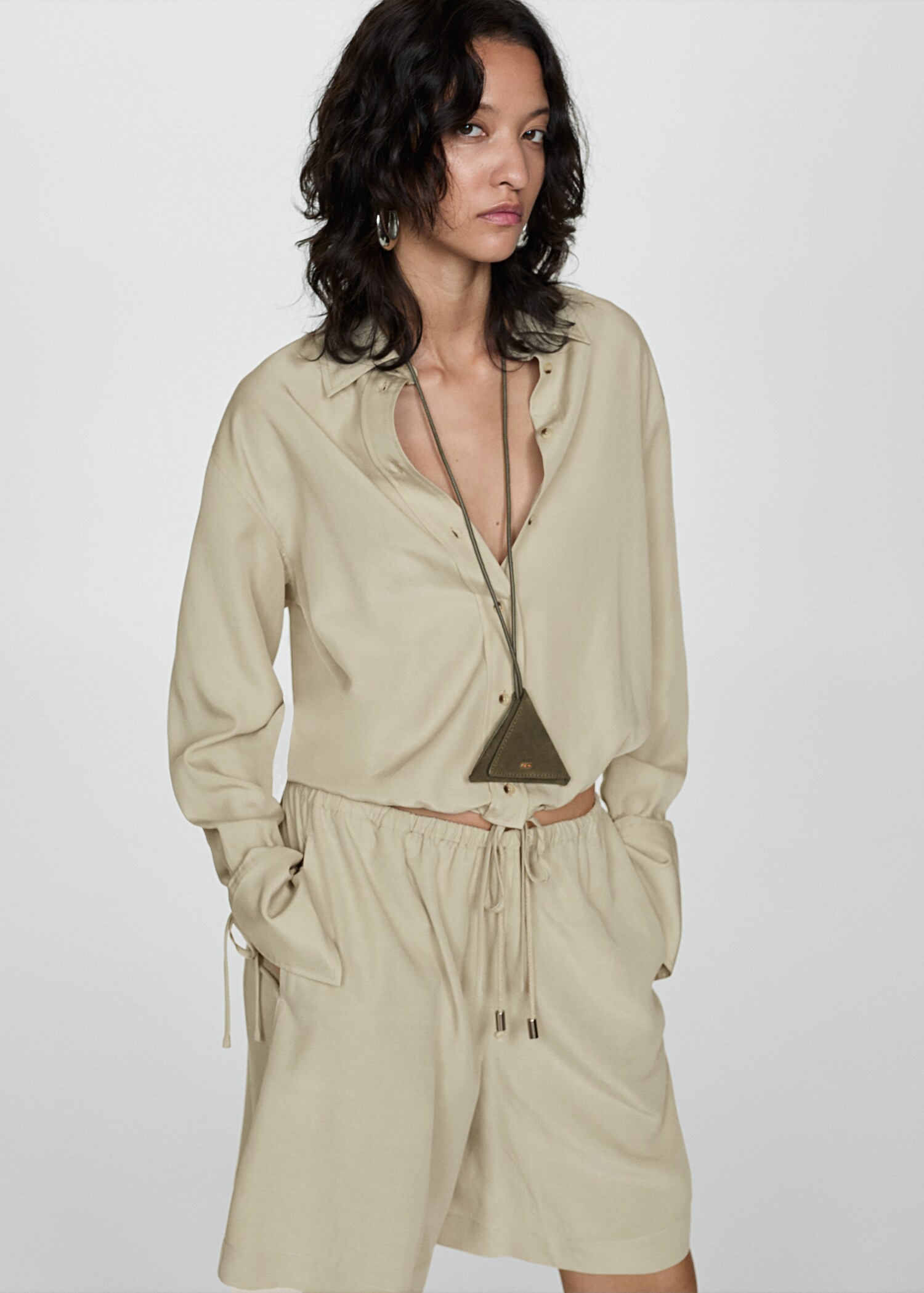 Wide leg lyocell bermuda shorts