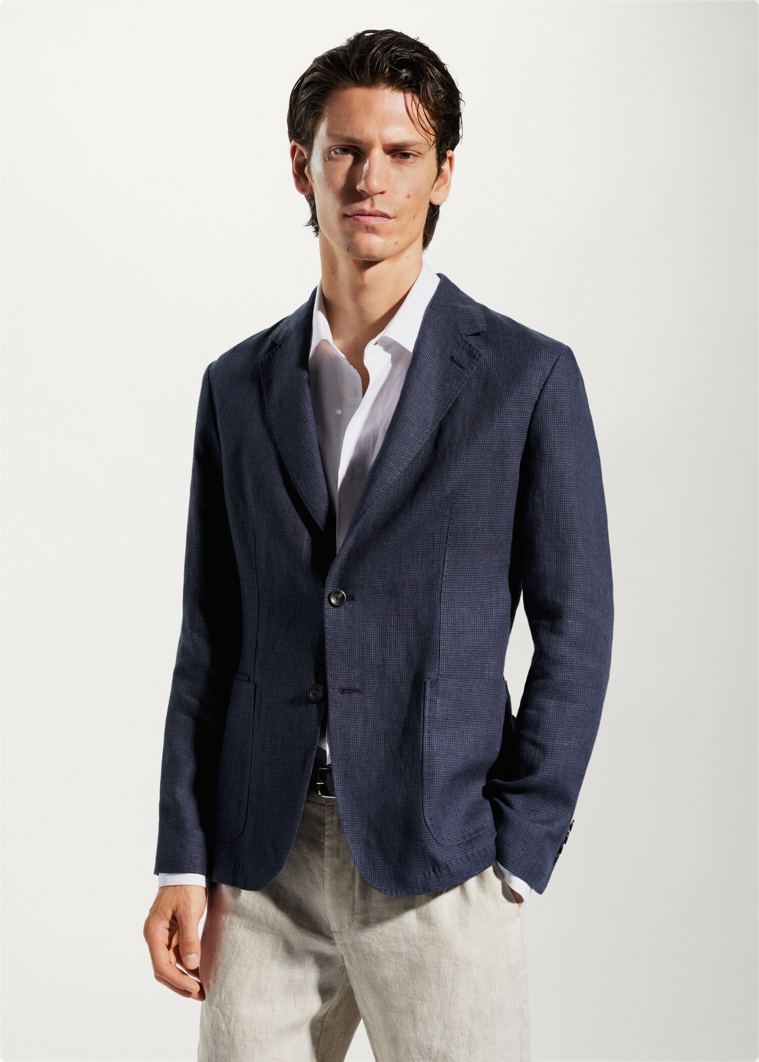 100% linen micro-houndstooth jacket