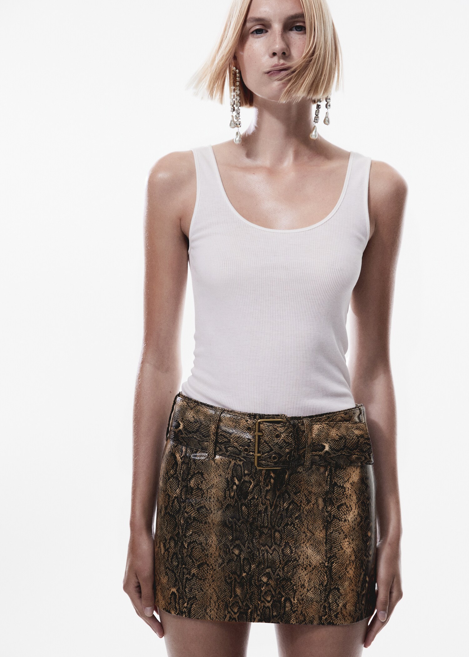 Animal-print mini-skirt with belt