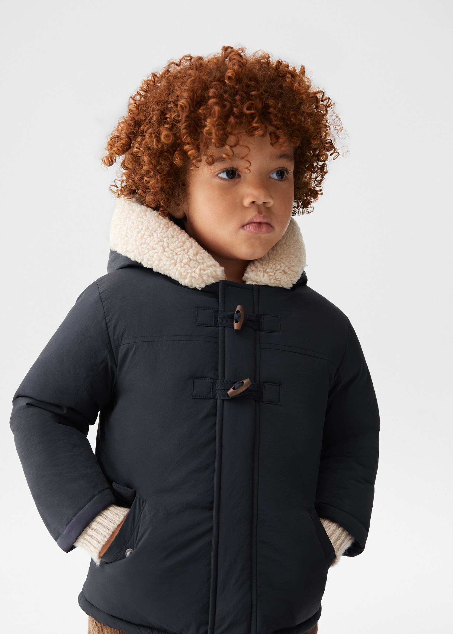 Padded anorak with shearling lining