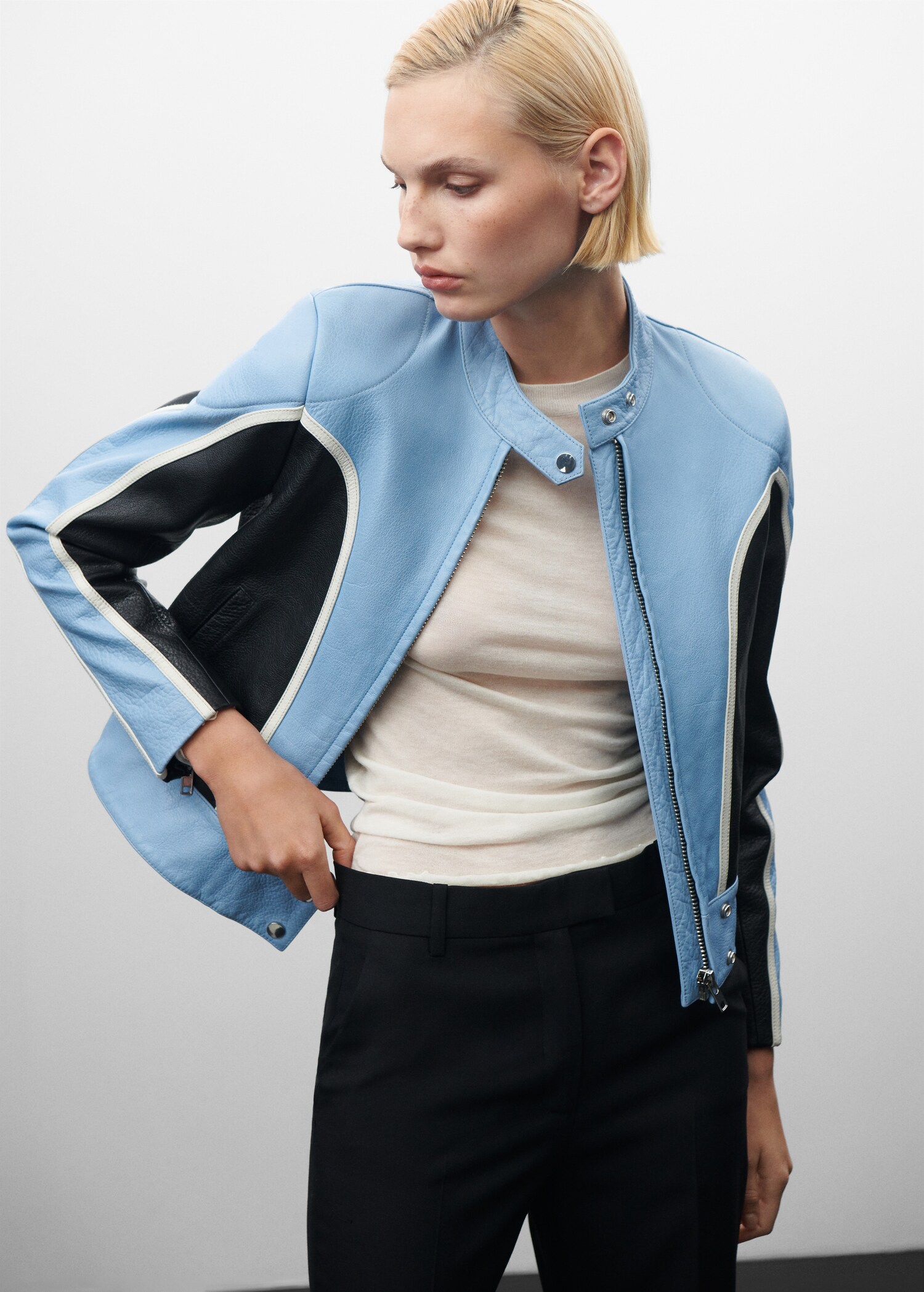 Contrast leather biker jacket