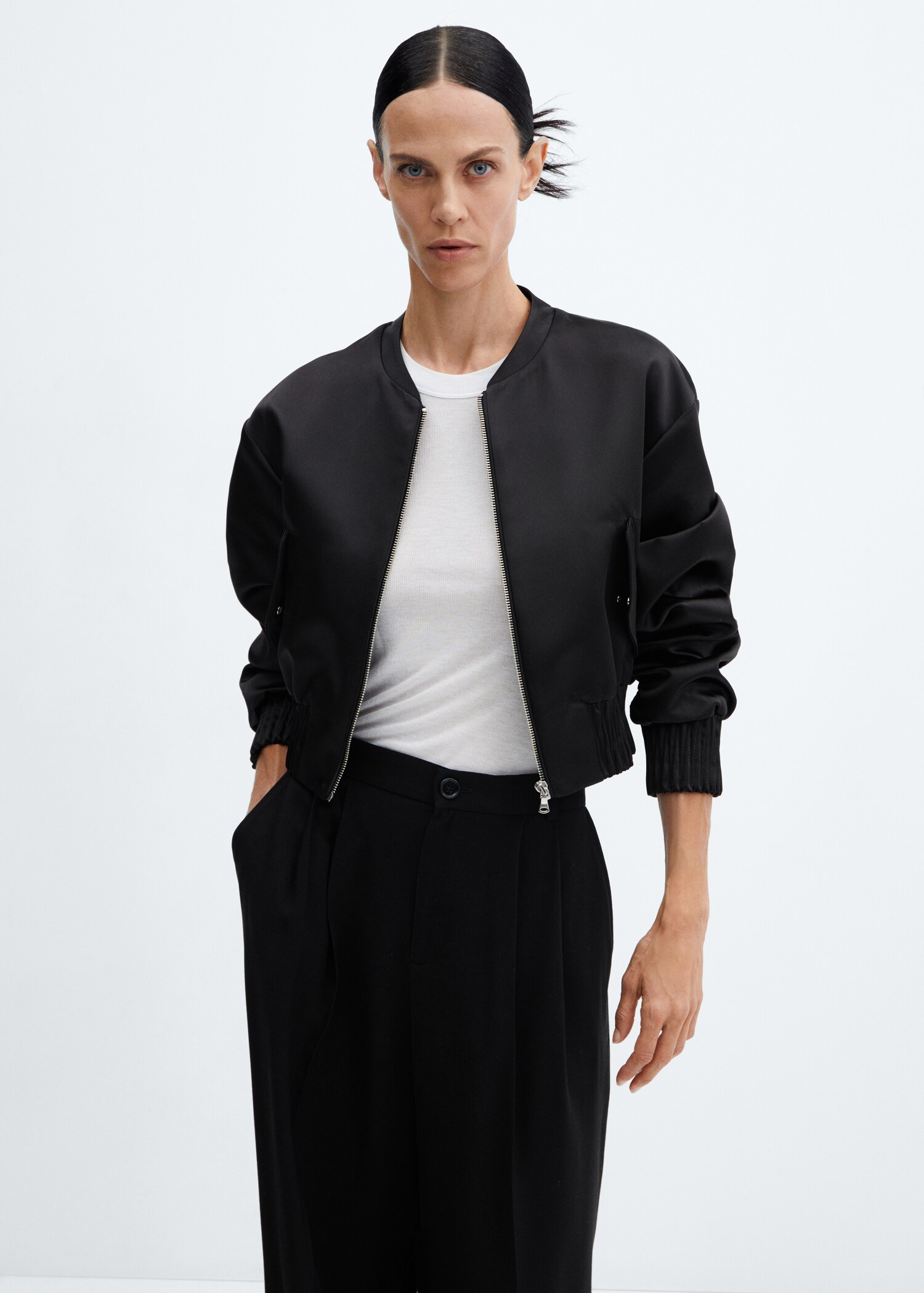 Crop satin bomber jacket