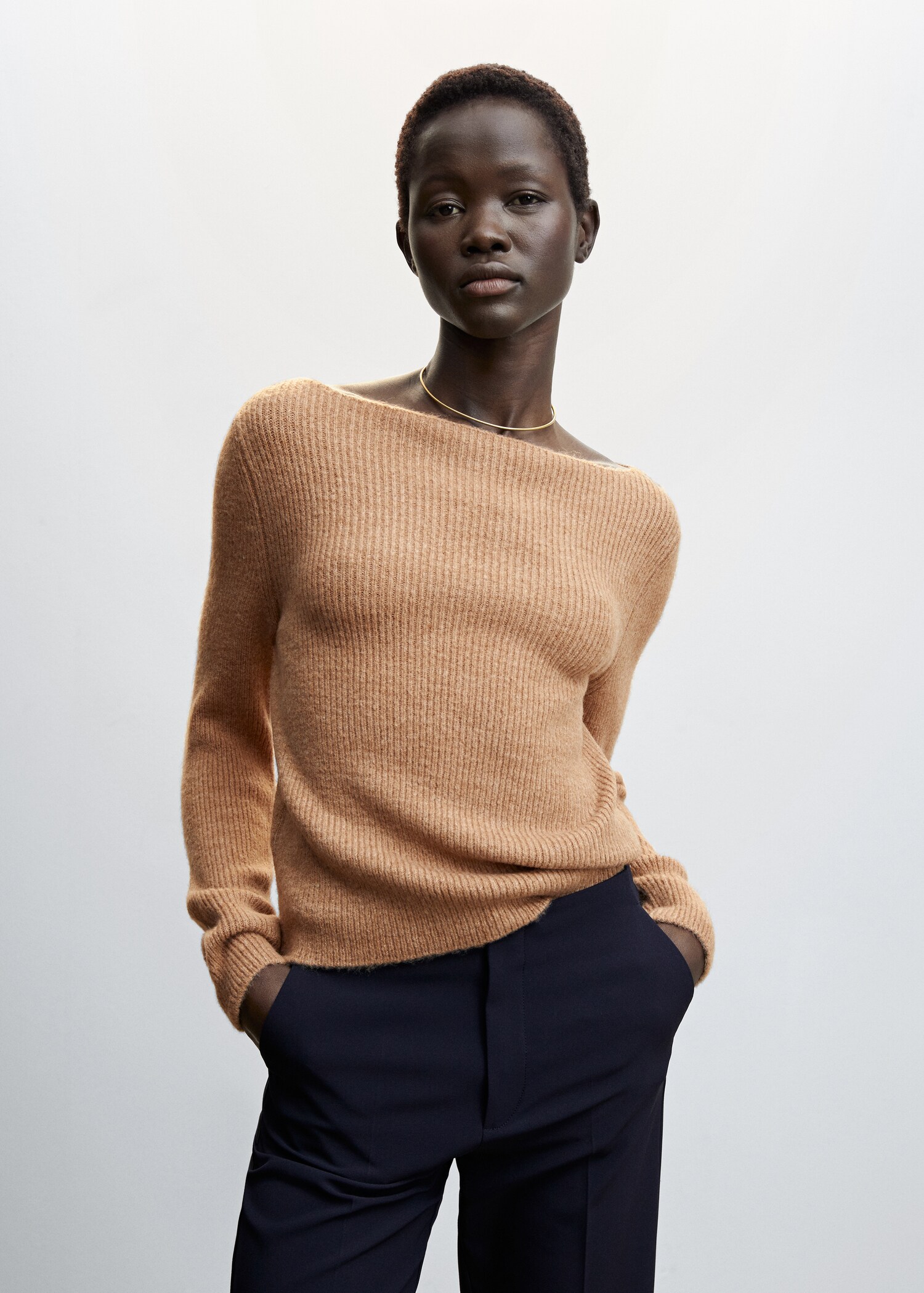 Boat neck ribbed sweater