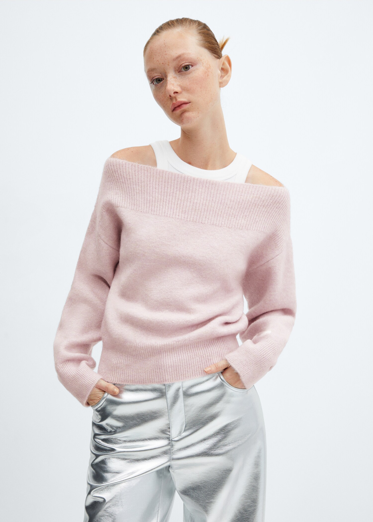 Boat-neck knitted sweater