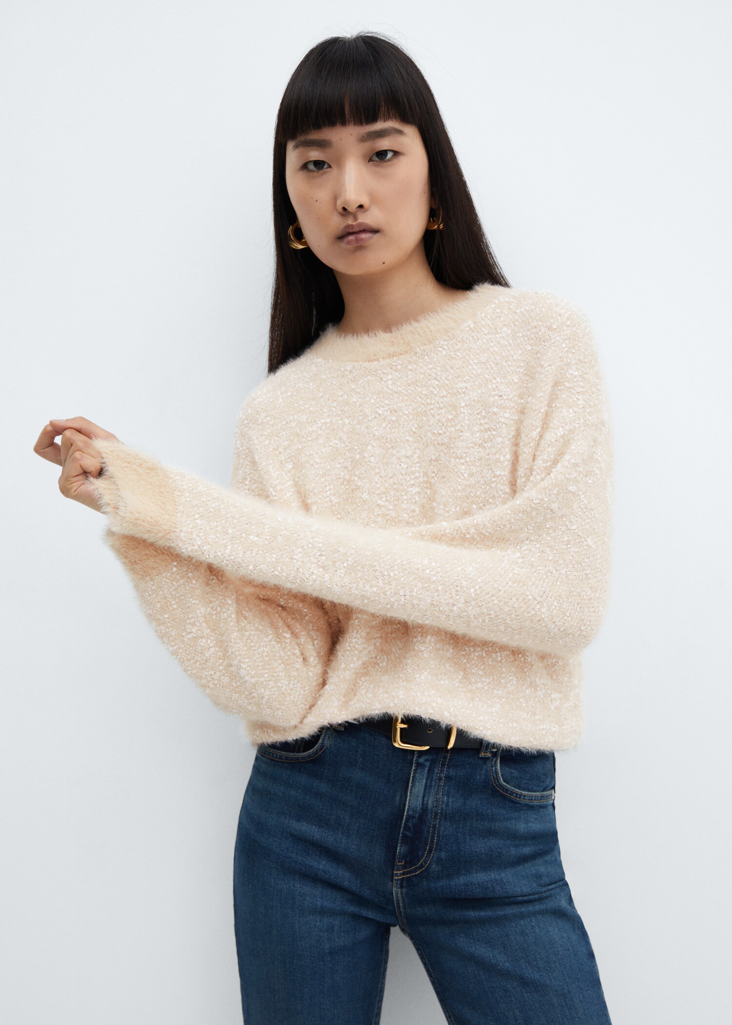 Sweater with fur-effect trim