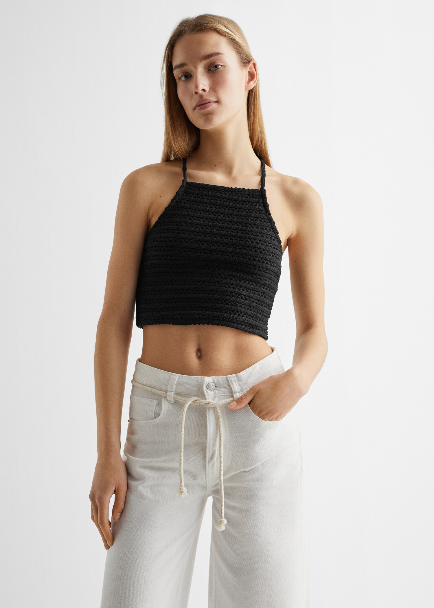 Openwork knitted crop top