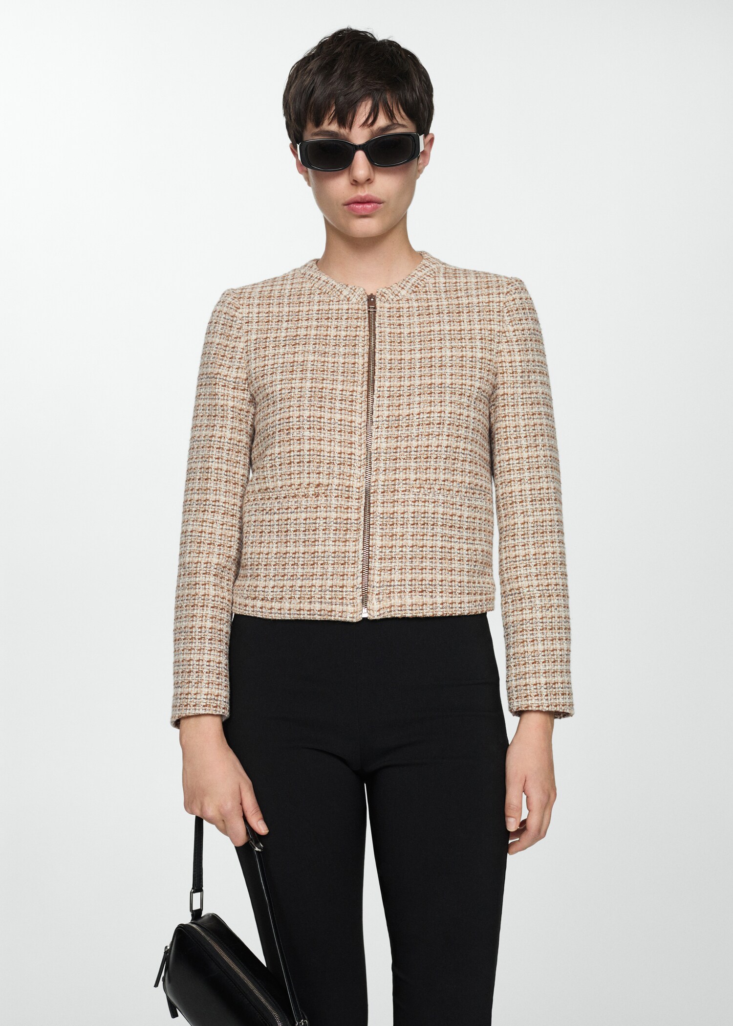 Tweed jacket with zip