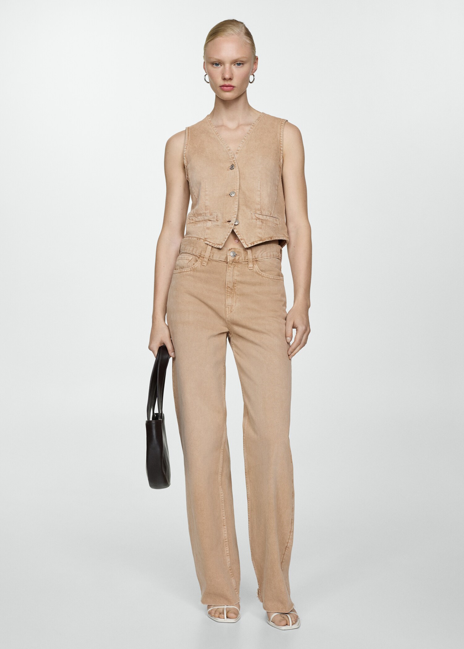 Denim gilet with seams