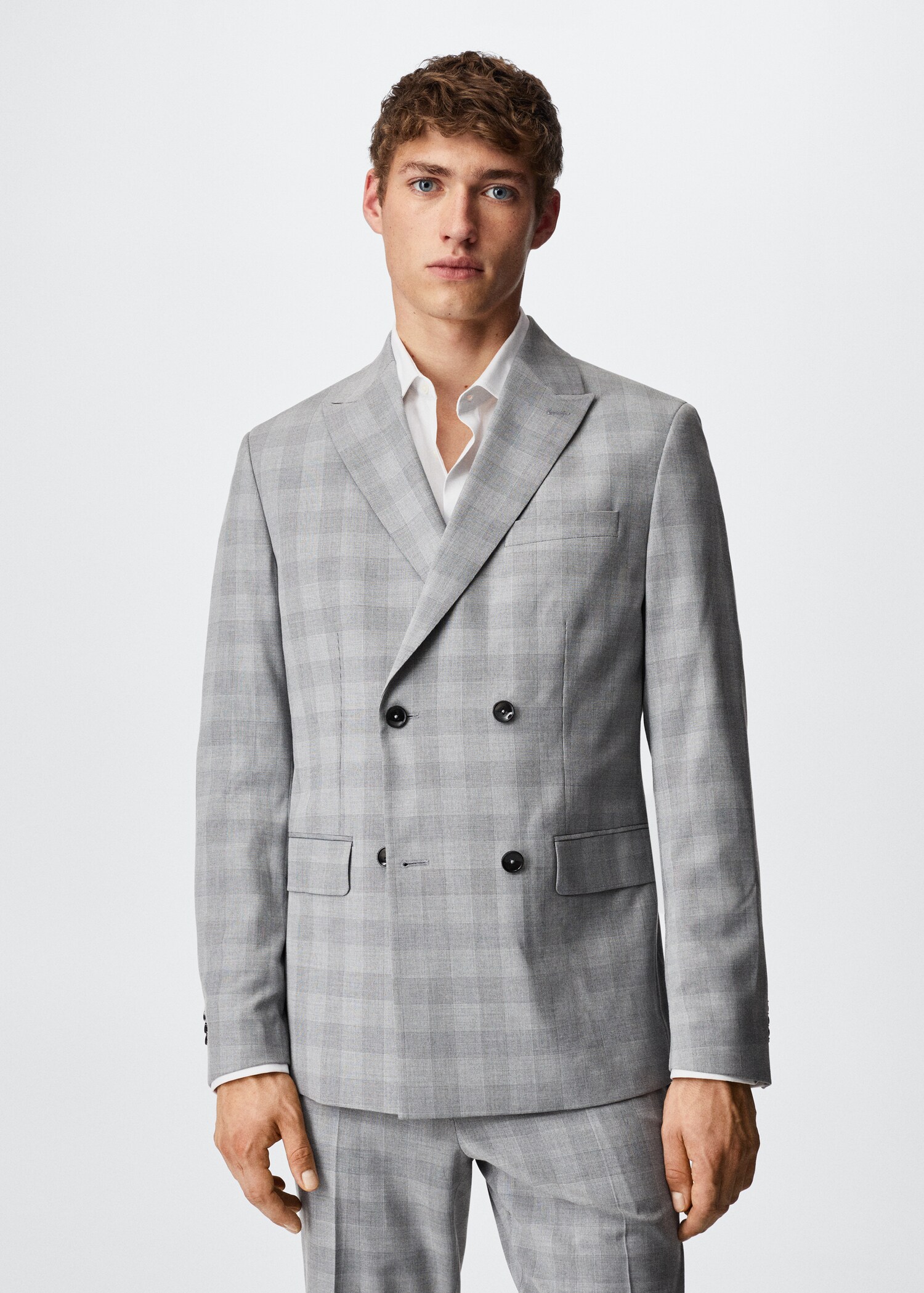 Slim fit checked double breasted suit blazer