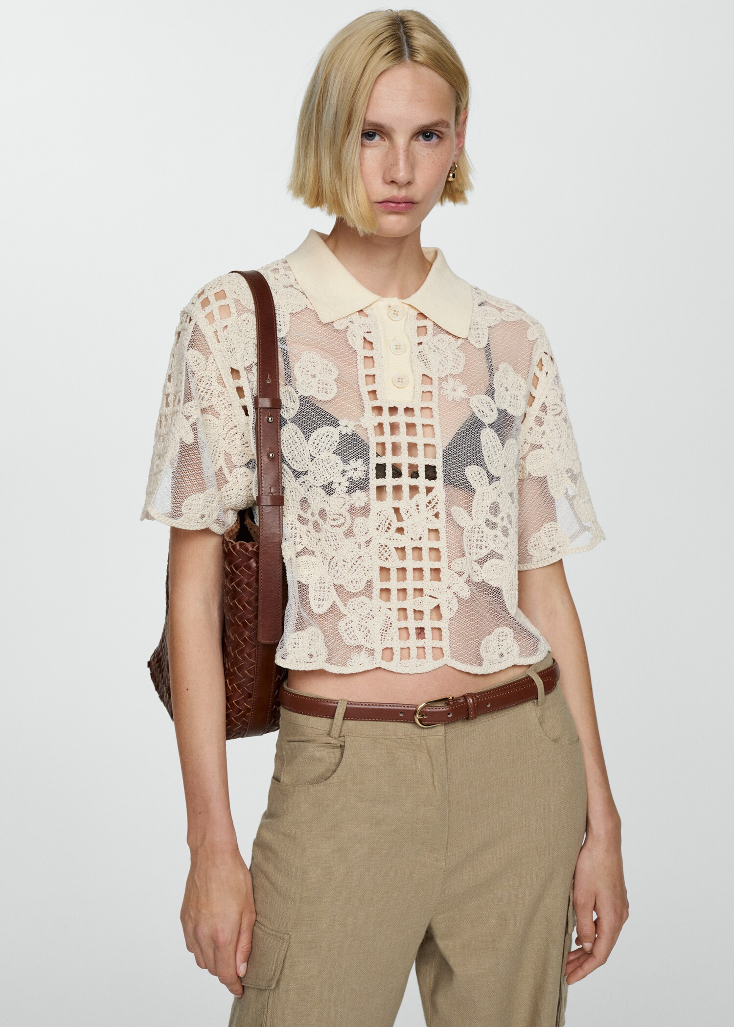 Embroidered blouse with openwork details