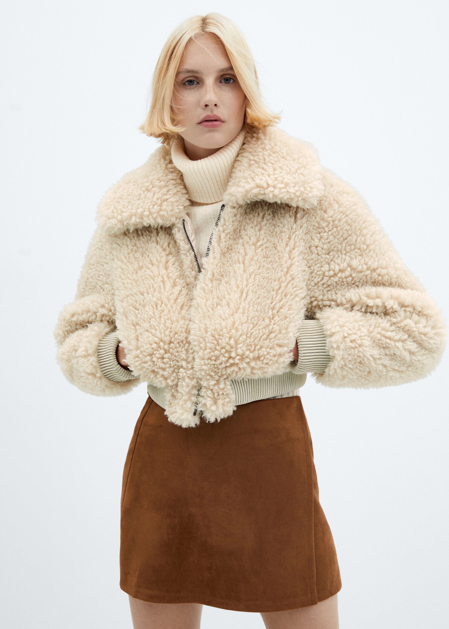 Fur-effect bomber jacket