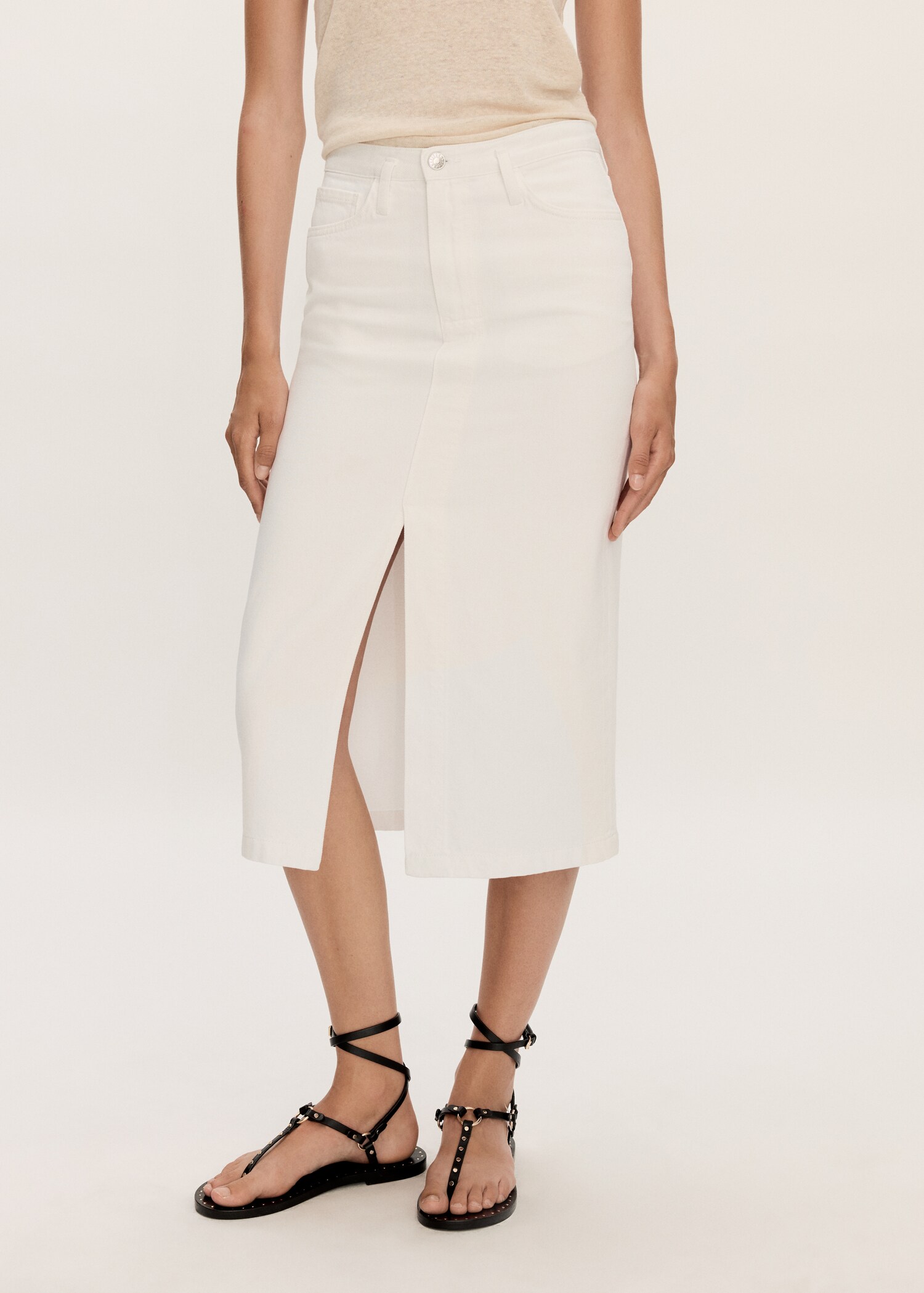 Slit denim skirt