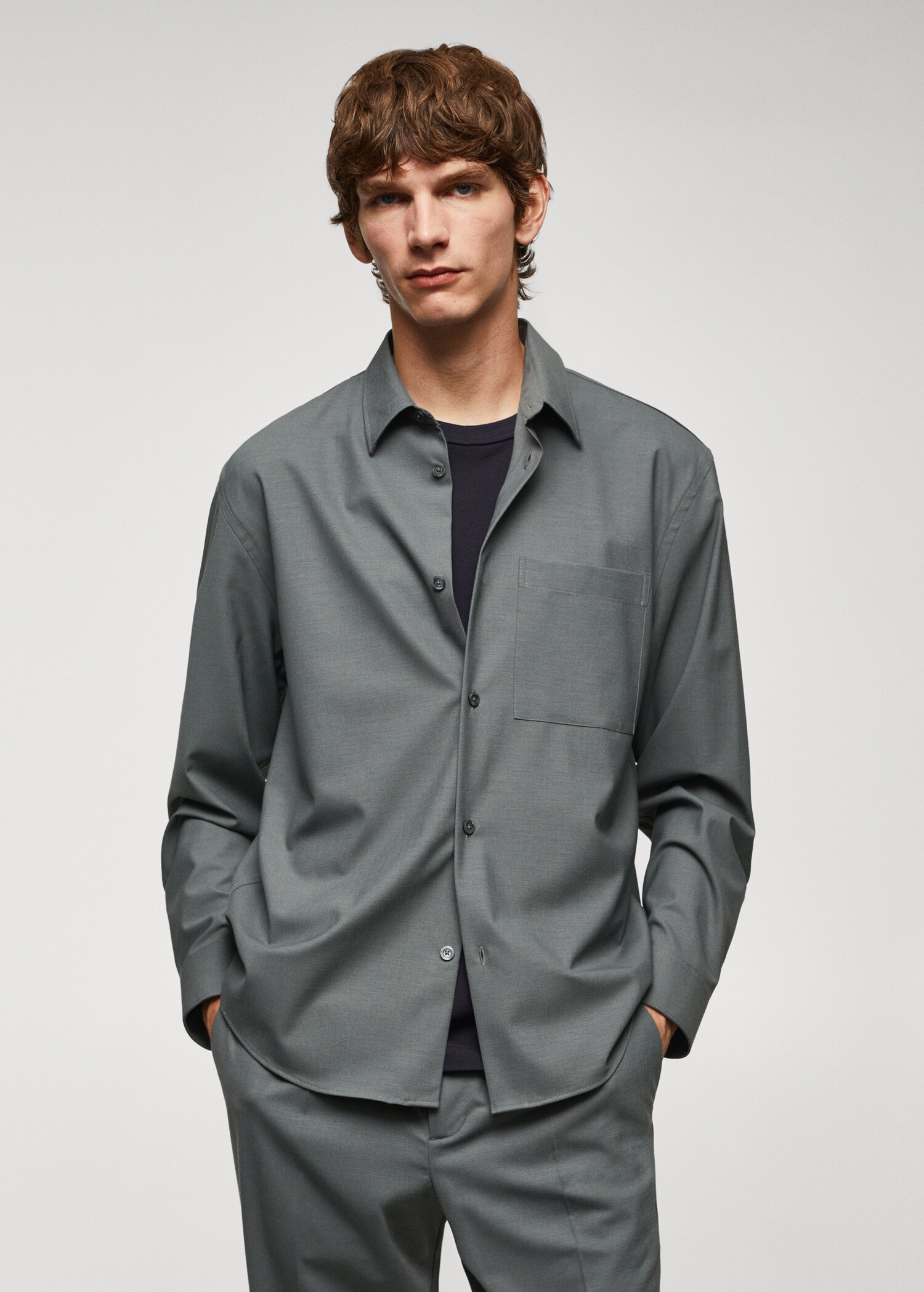 Oversized wool-blend overshirt