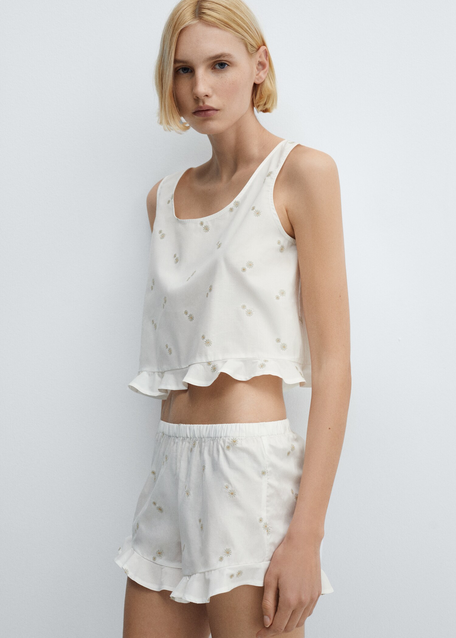 Floral embroidered cotton pyjama shorts