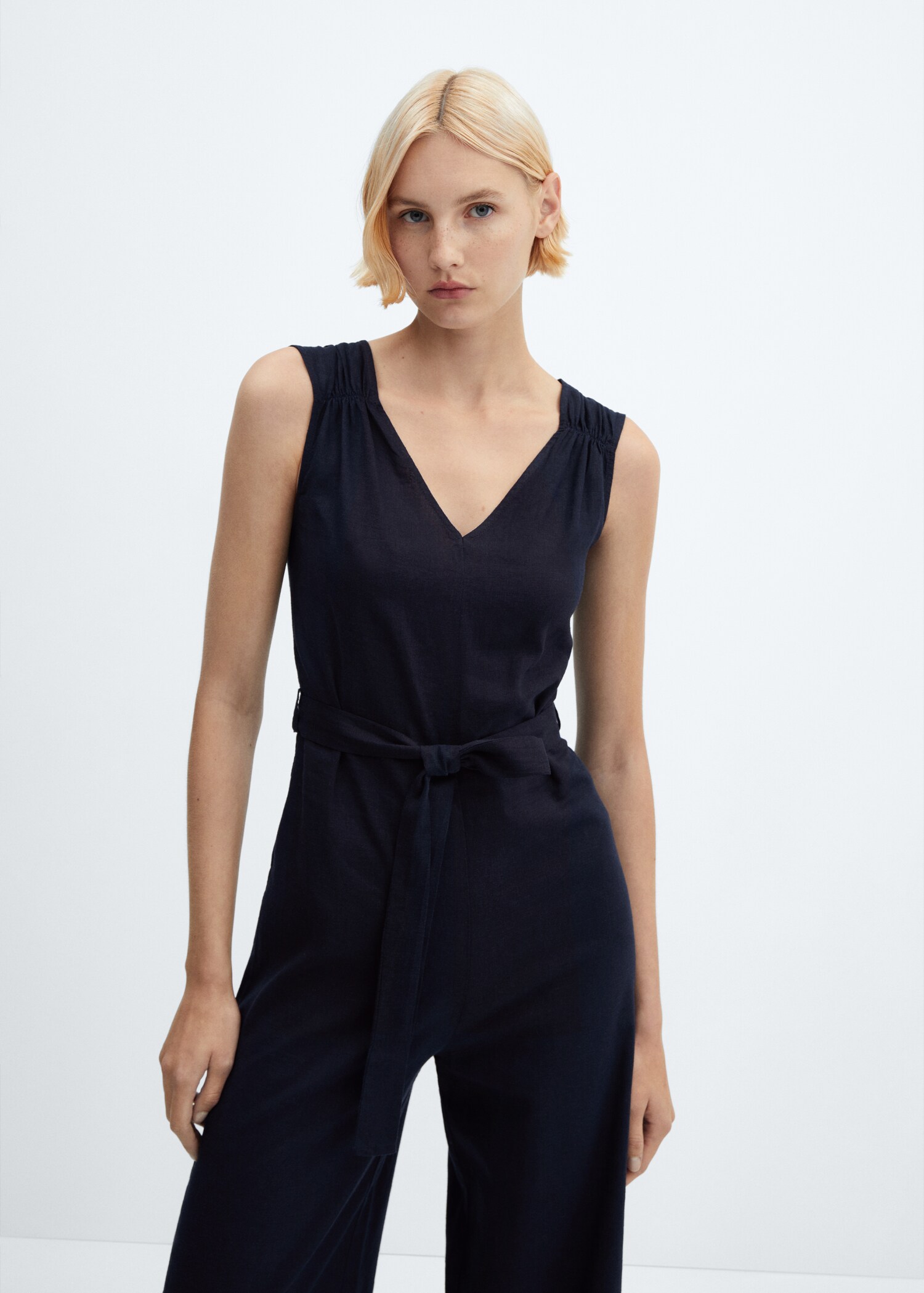 Belt linen jumpsuit