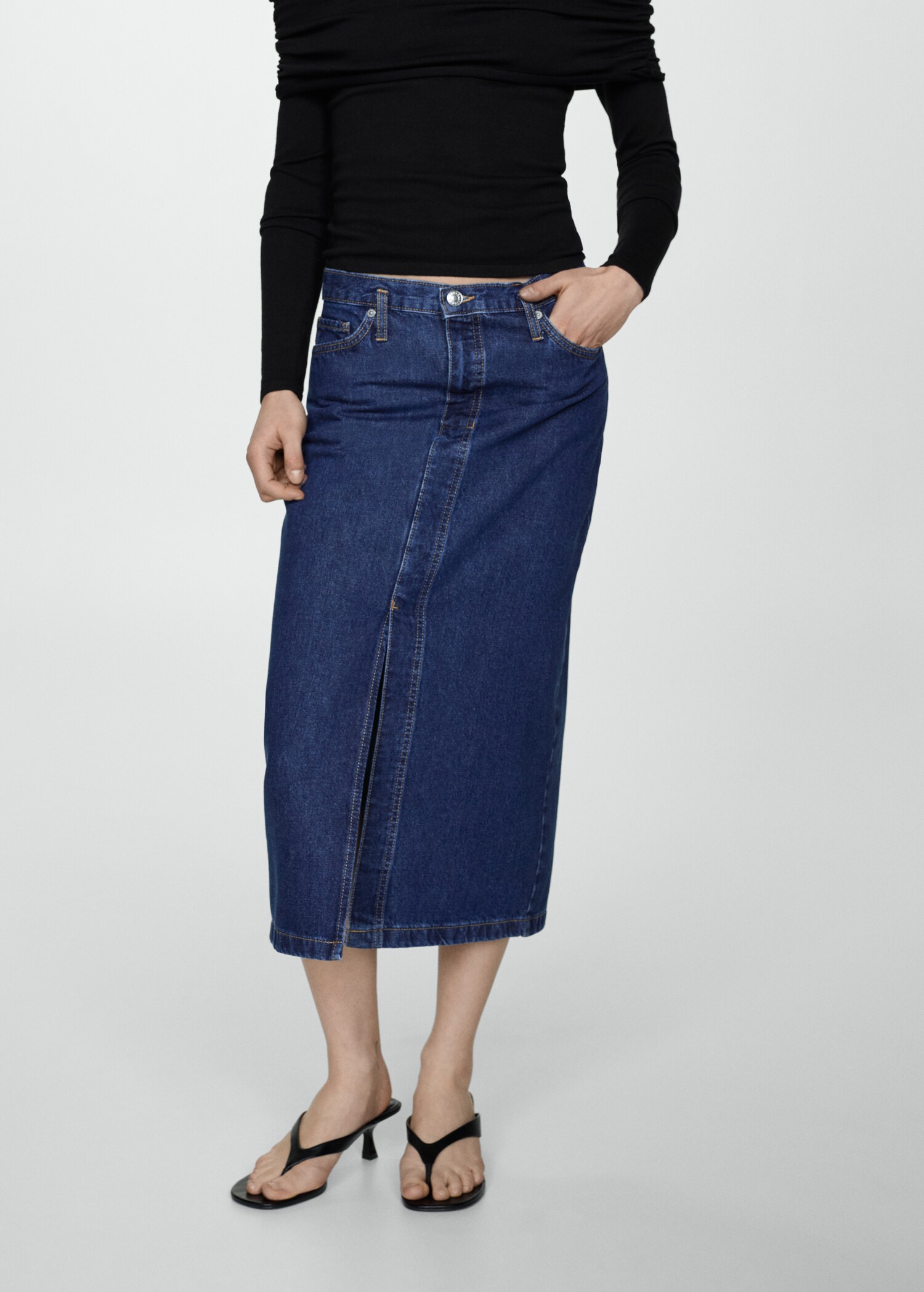 Denim midi-skirt