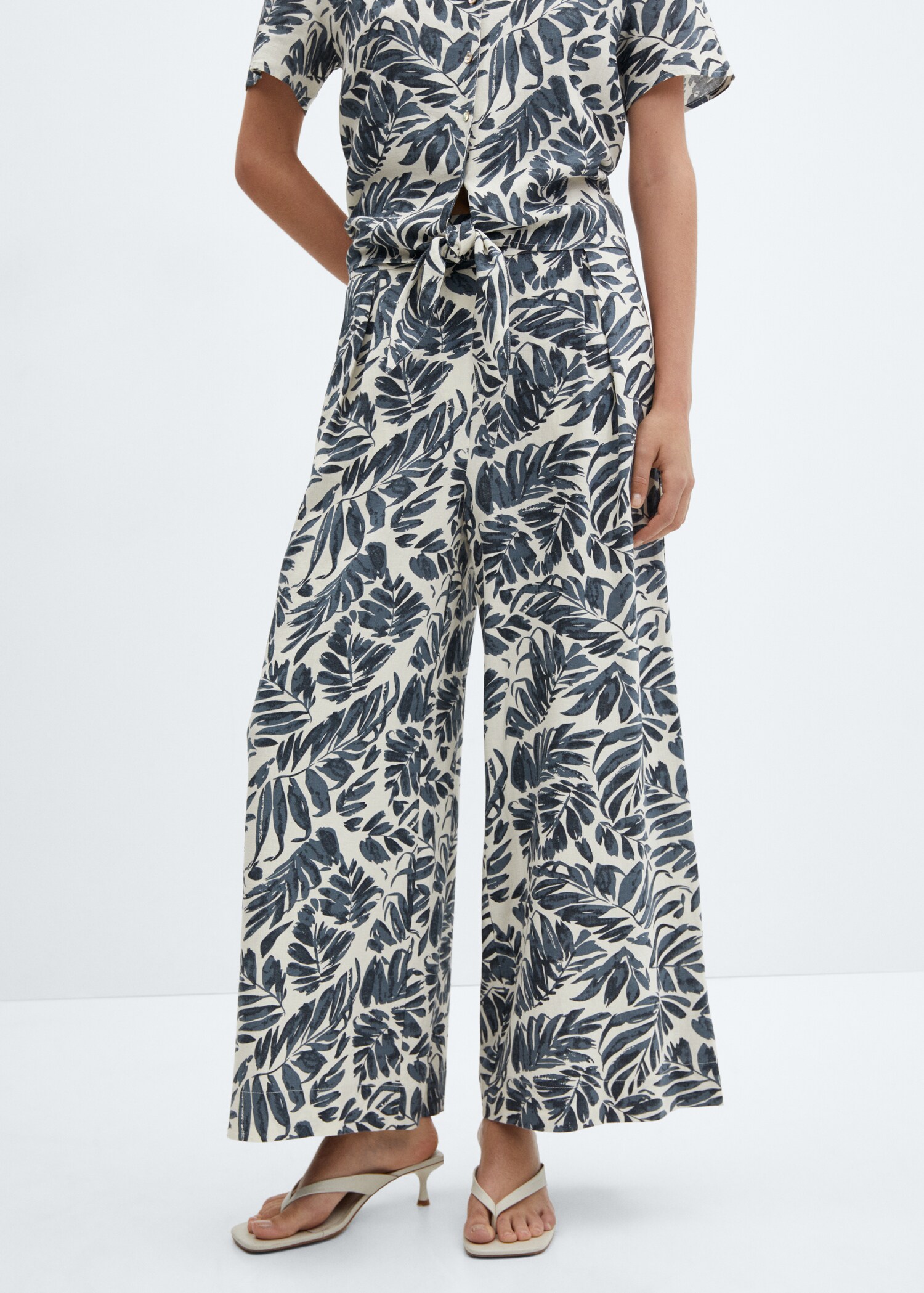 Tropical-print linen pants