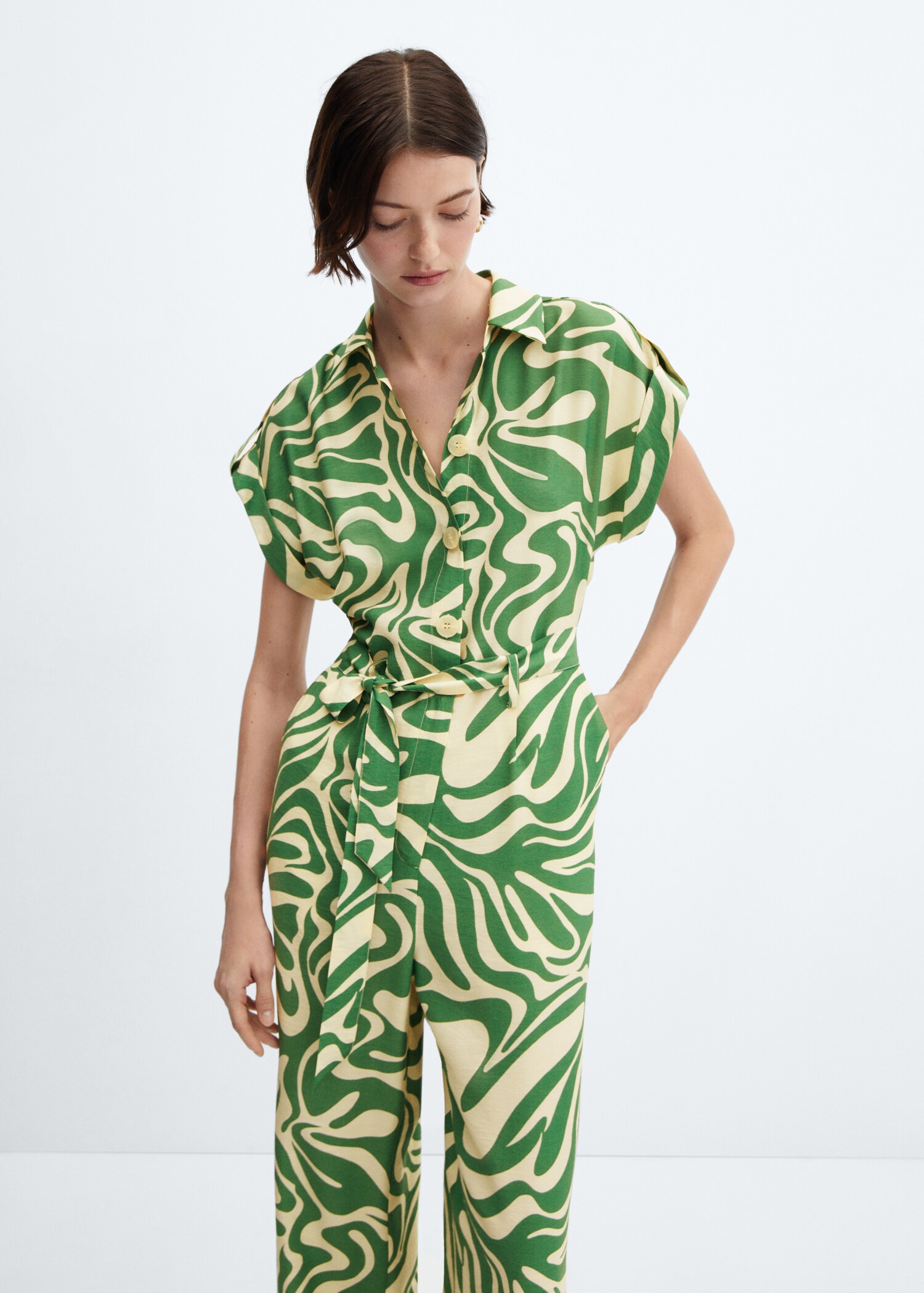 Printed shirt jumpsuit
