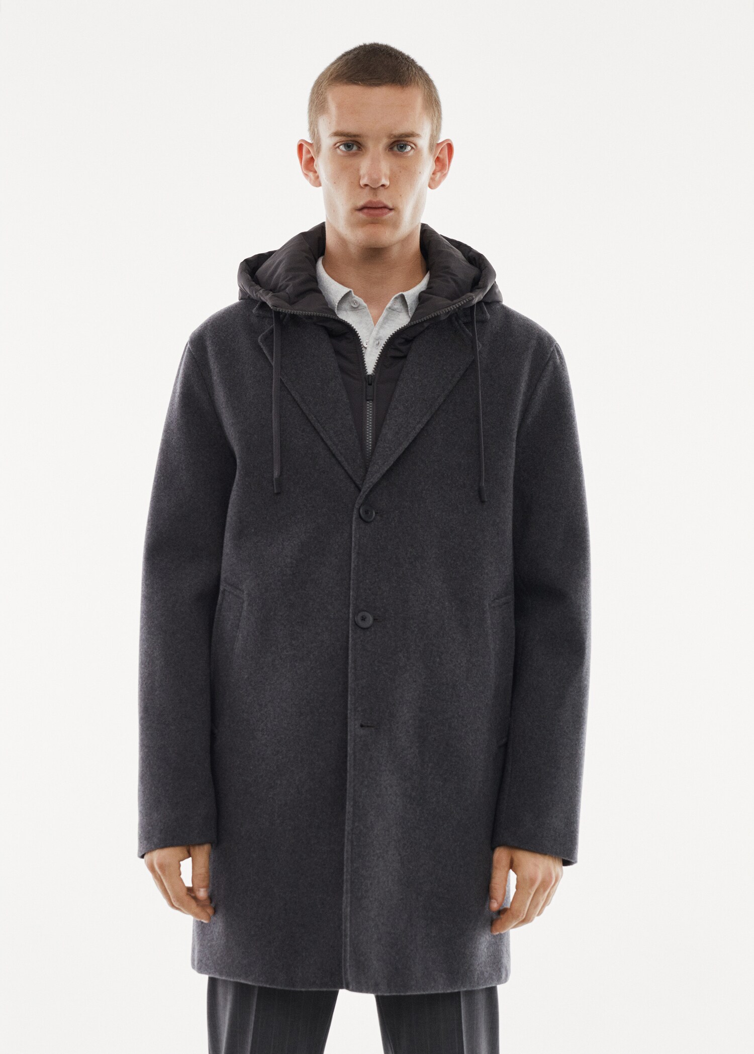 Detachable hood wool coat