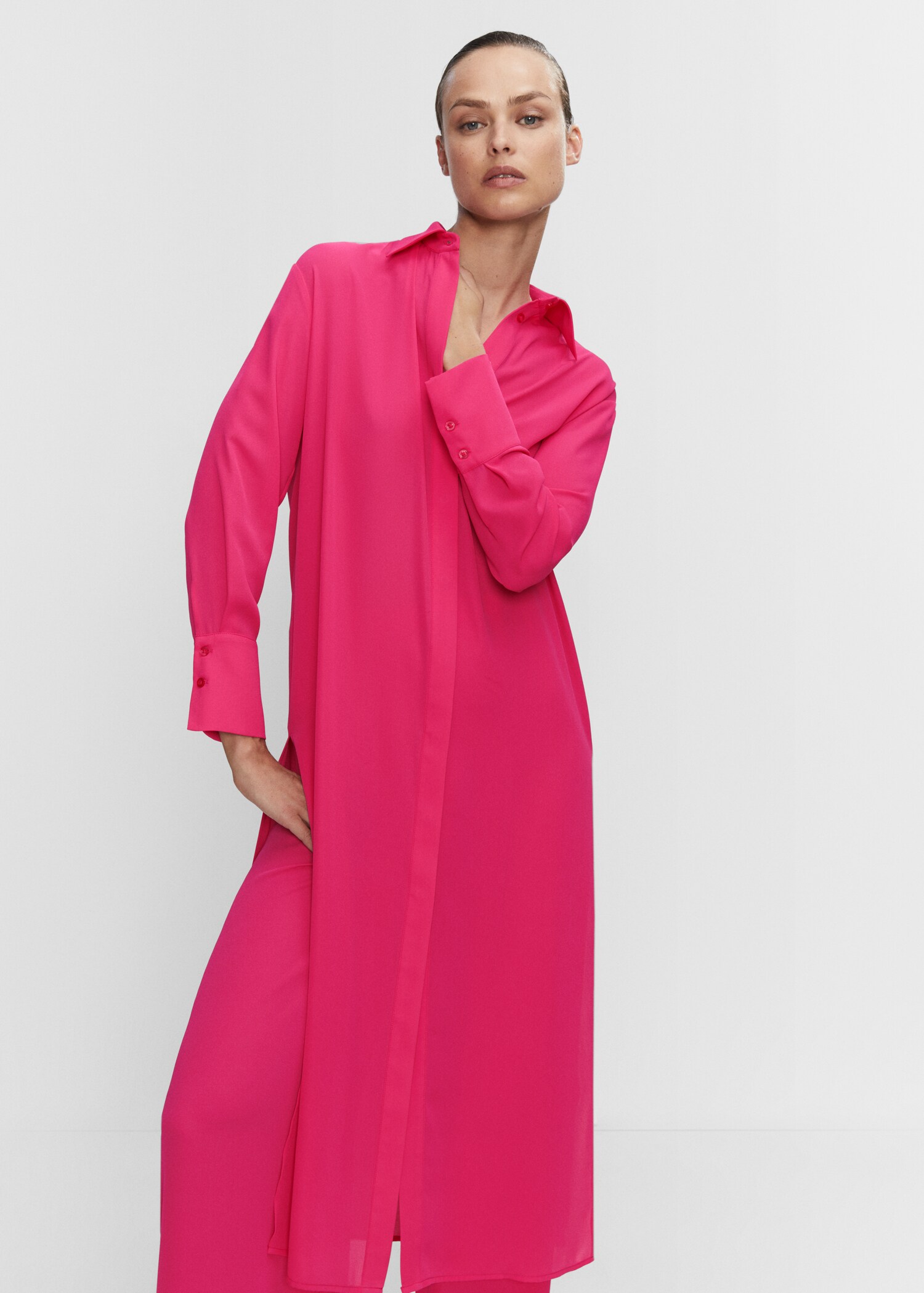 Shirt dress with slits