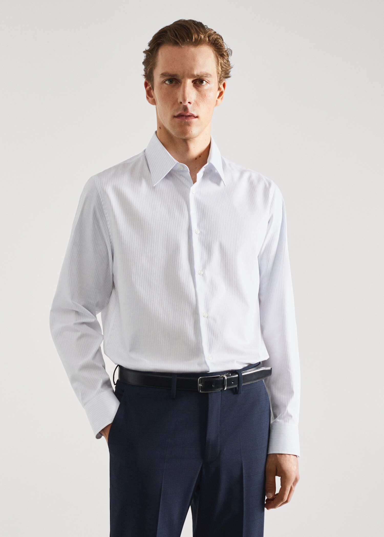 Regular-fit twill striped suit shirt