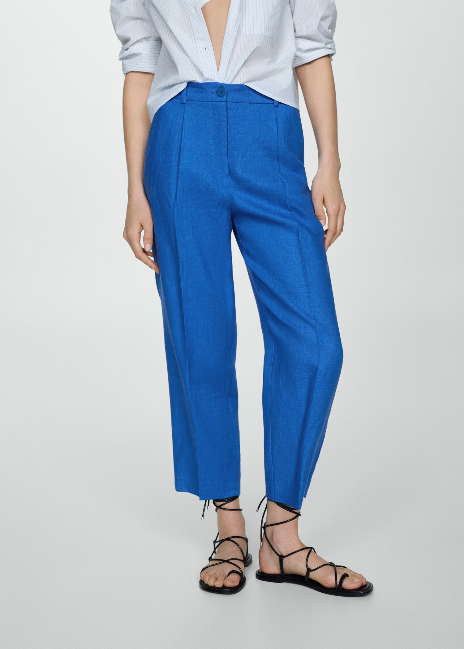 Cropped linen-blend pants