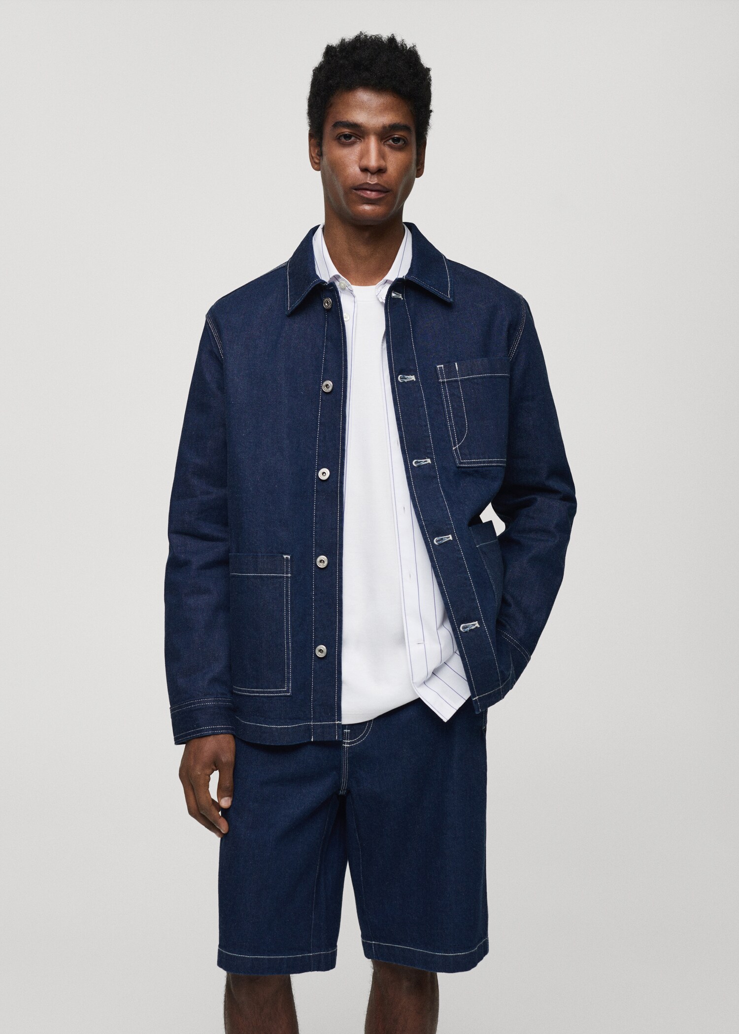 Denim overshirt with stitching pockets