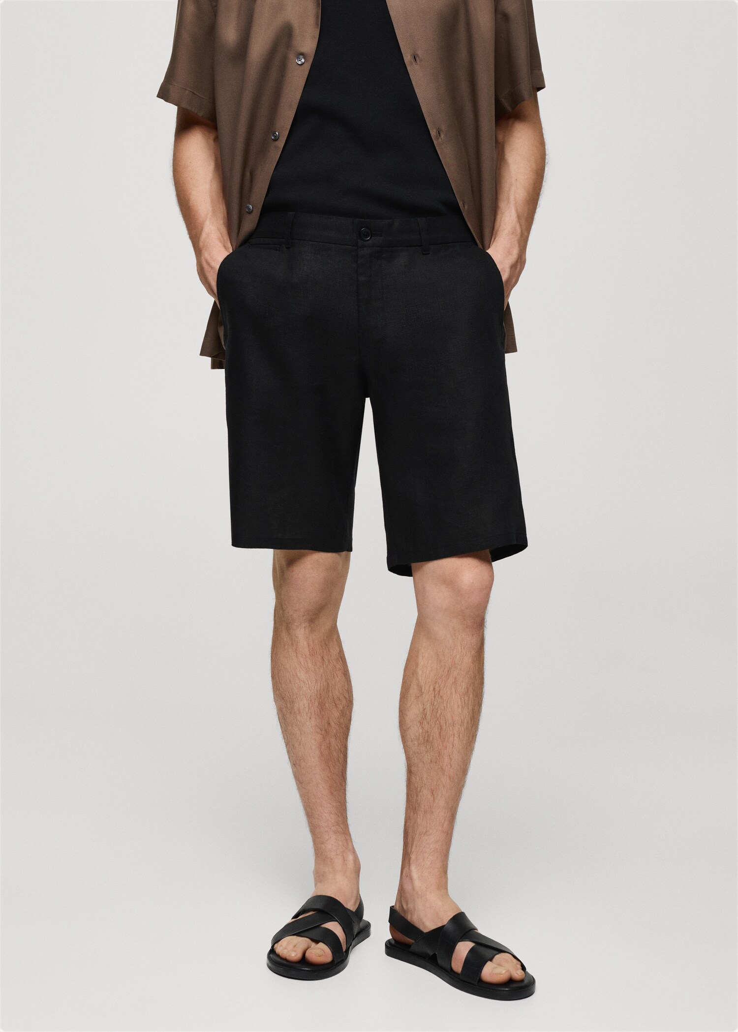 Slim-fit 100% linen bermuda shorts