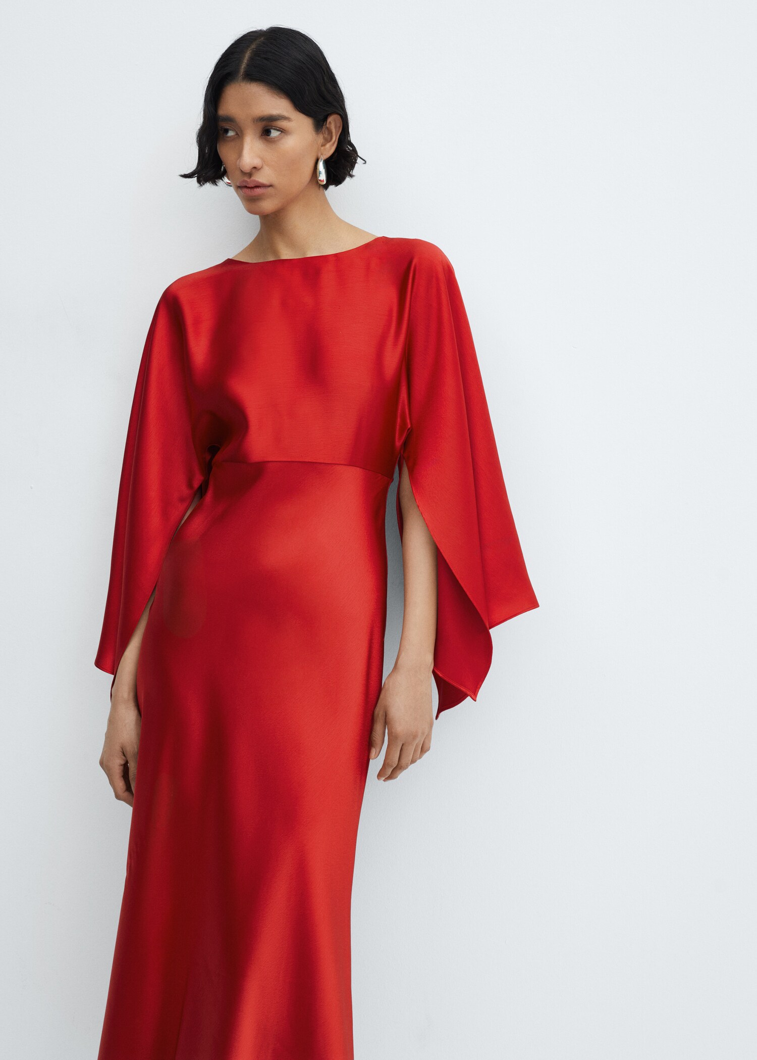 Flared-sleeve satin dress
