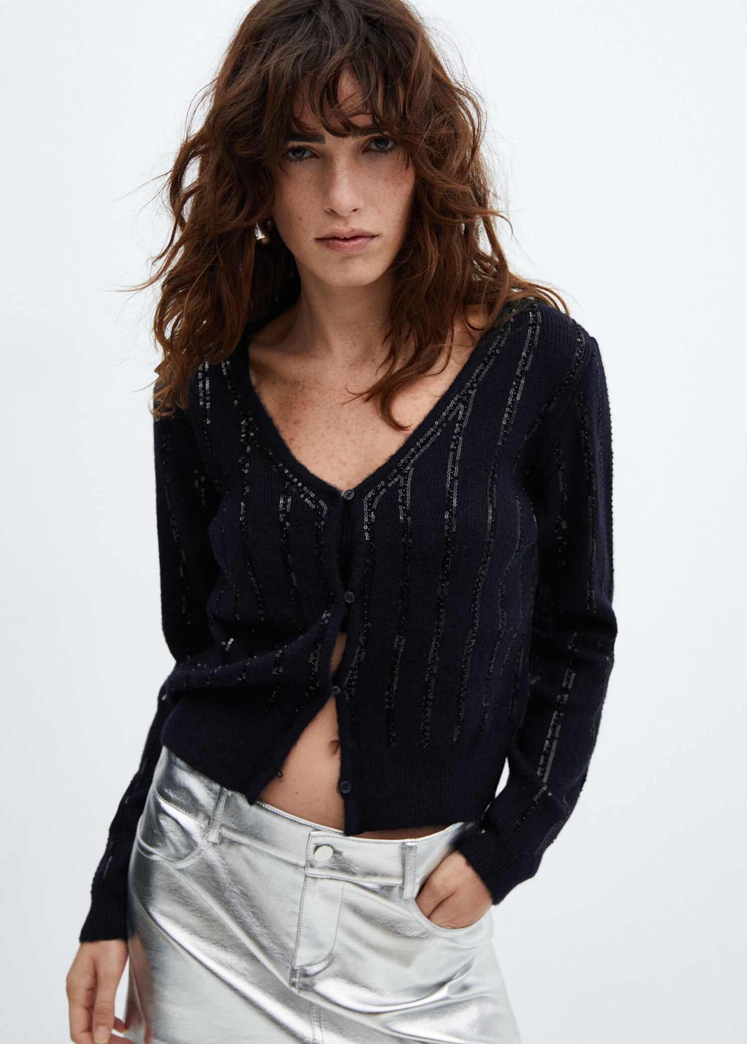 Paillettes knit cardigan
