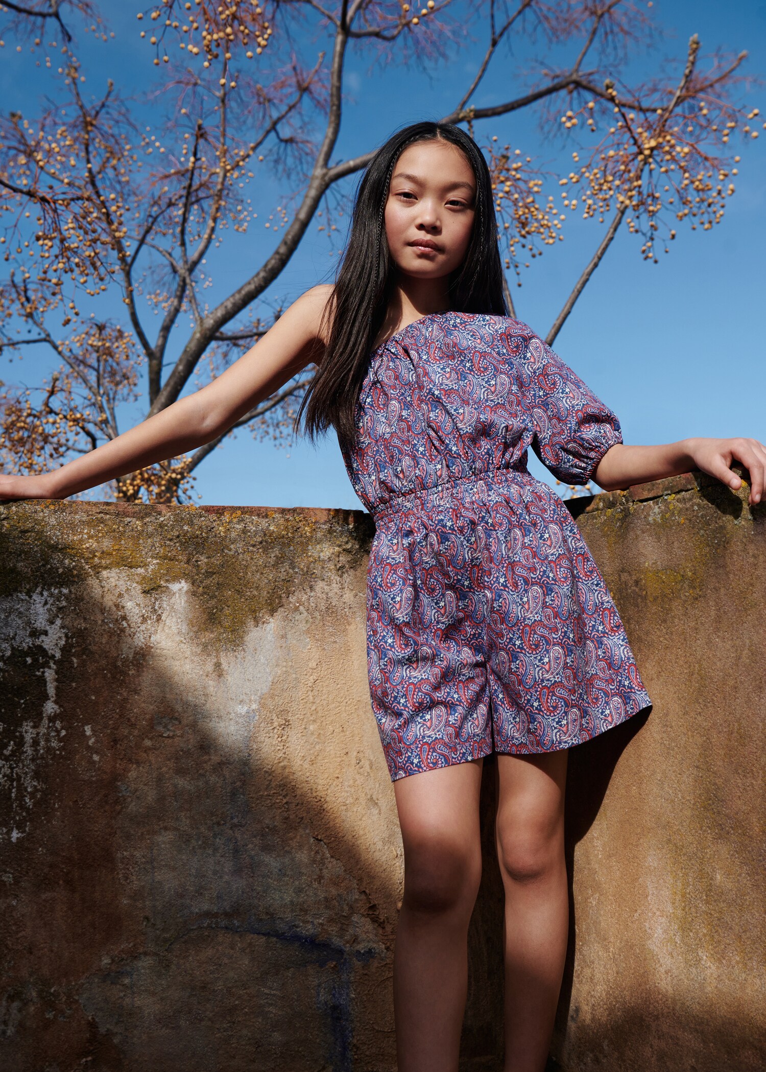 Paisley-print asymmetrical jumpsuit