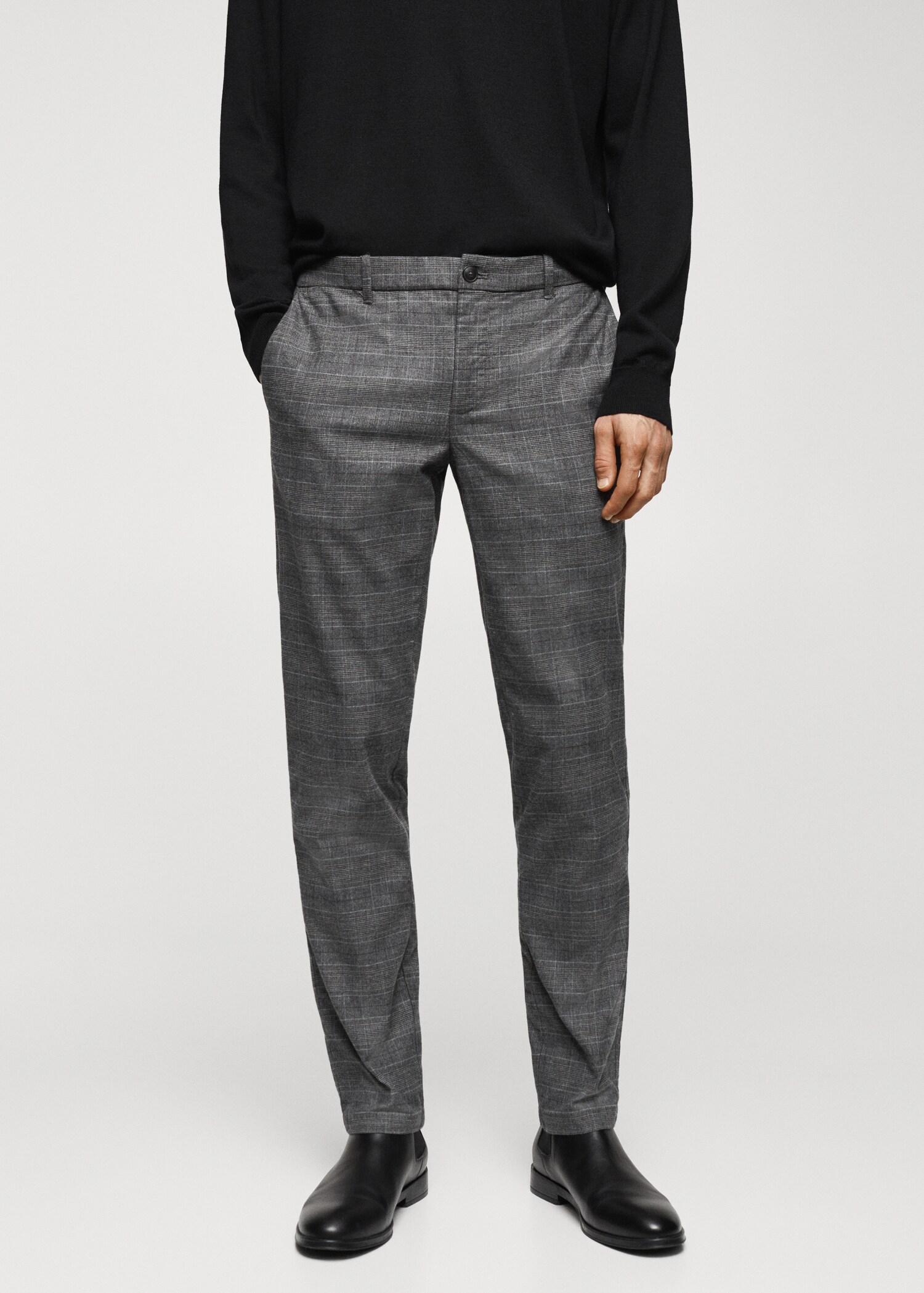 Slim-fit cotton check pants