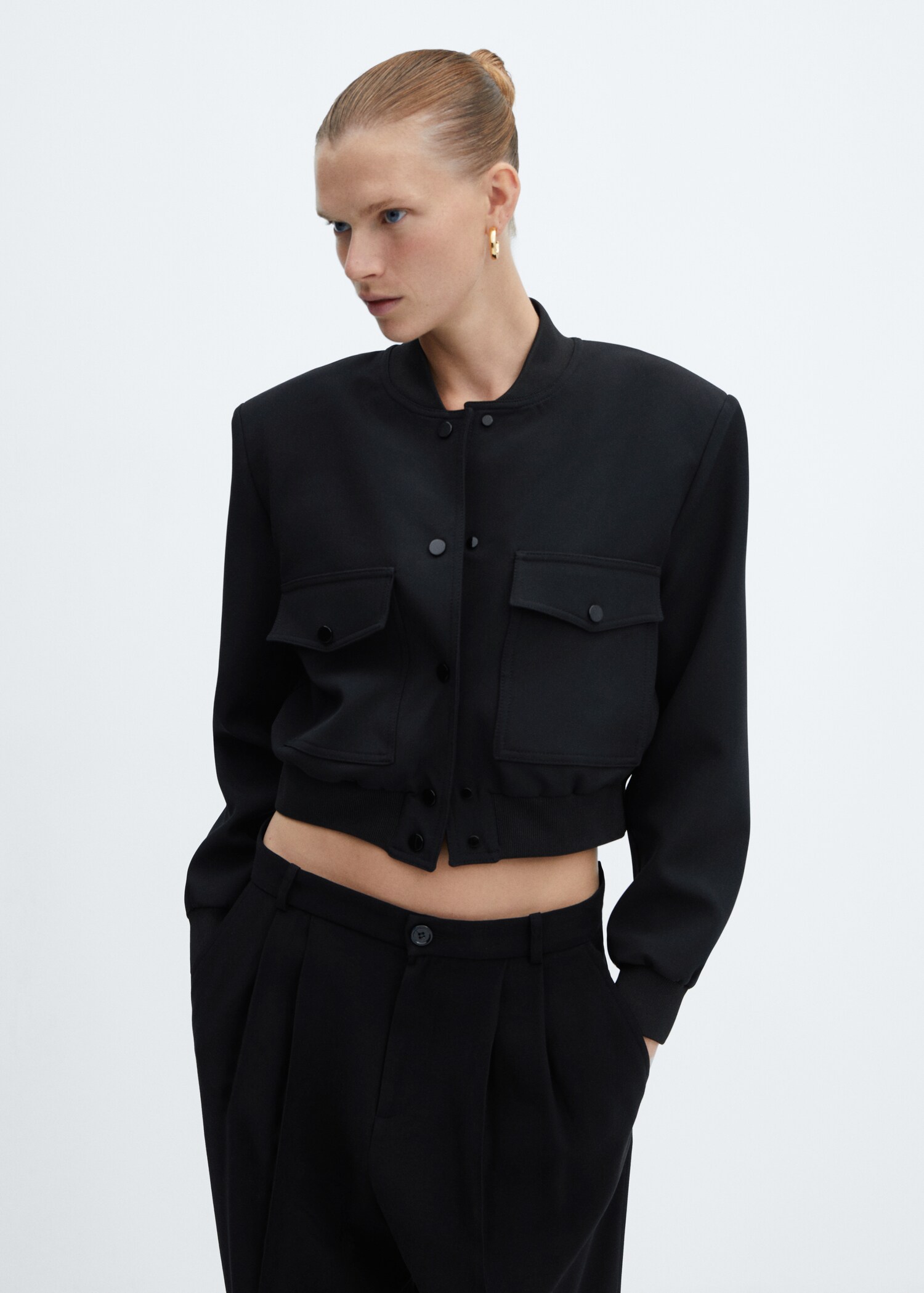 Bomber jacket with shoulder pads
