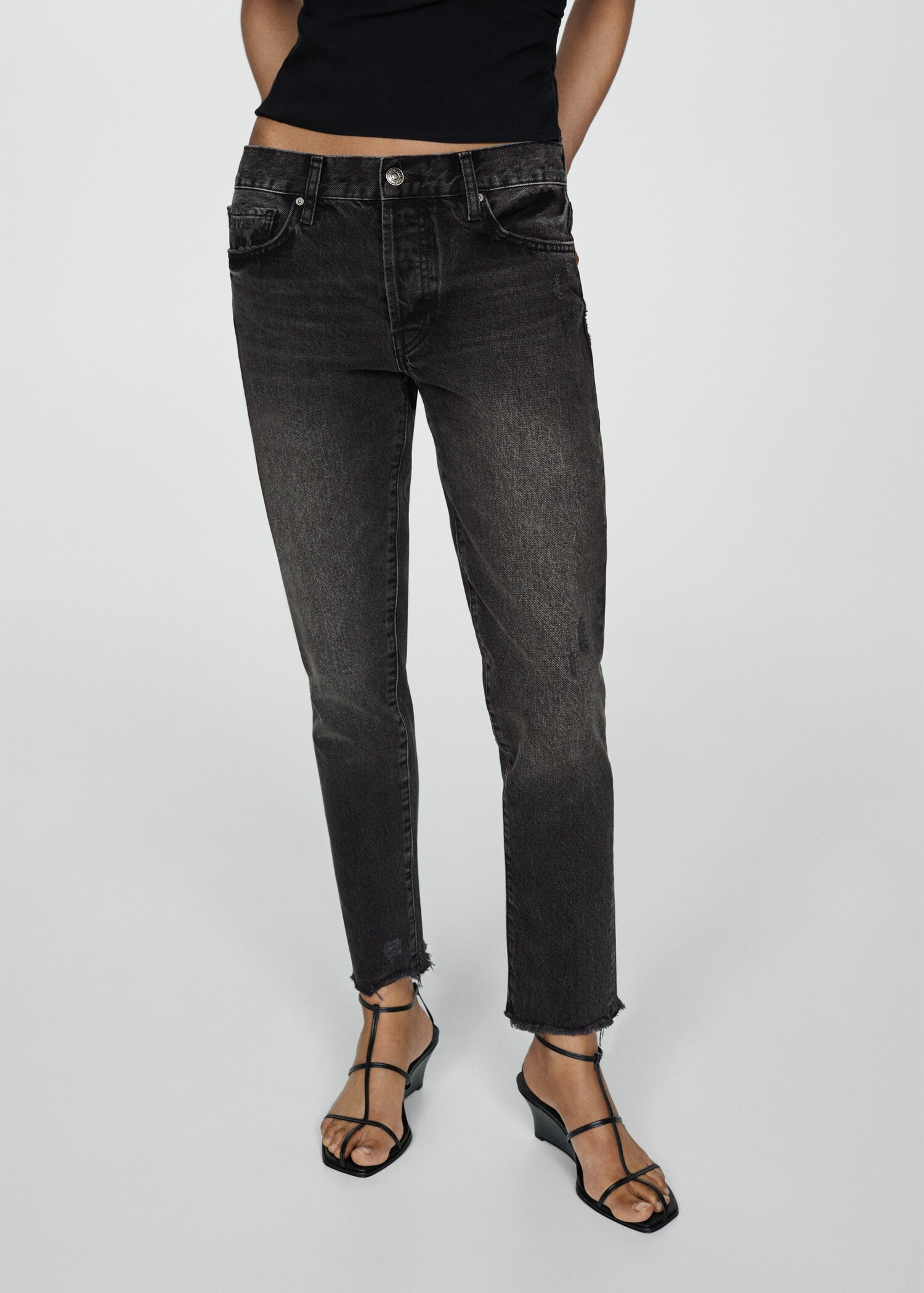 Ripped low-rise girlfriend jeans
