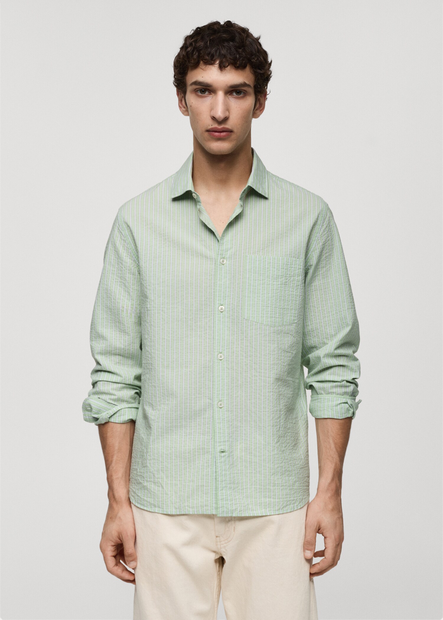 Classic-fit striped seersucker cotton shirt